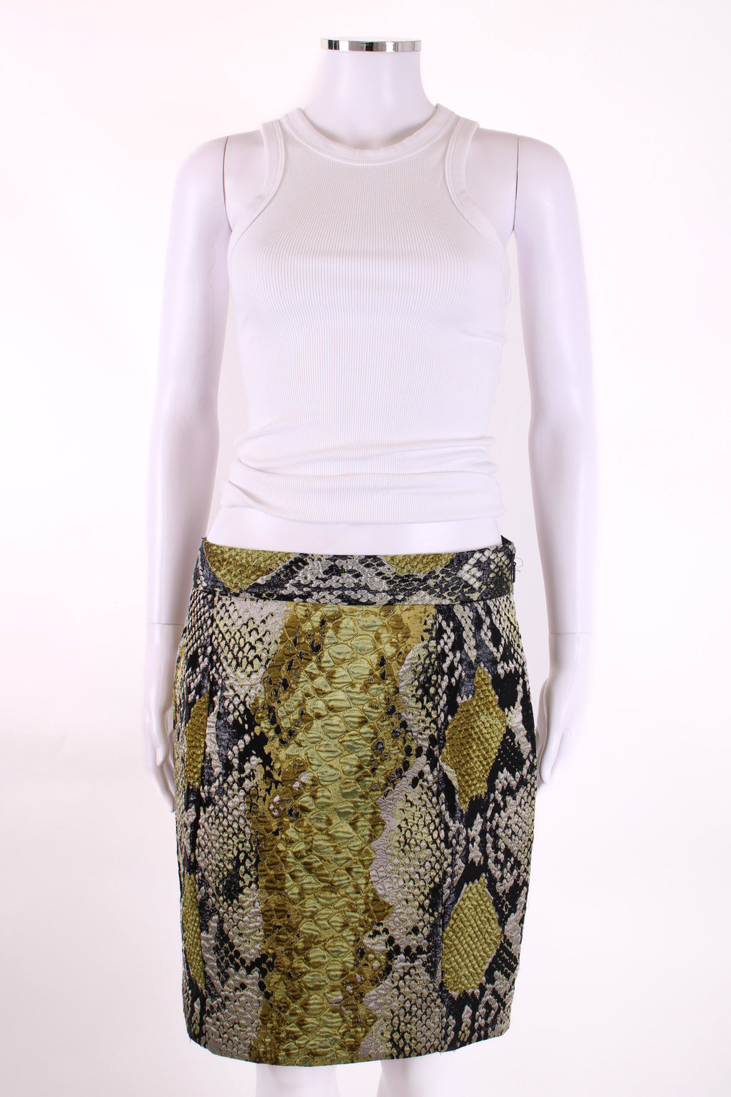 Gucci Snake Print Skirt Yellow/ Silver 10