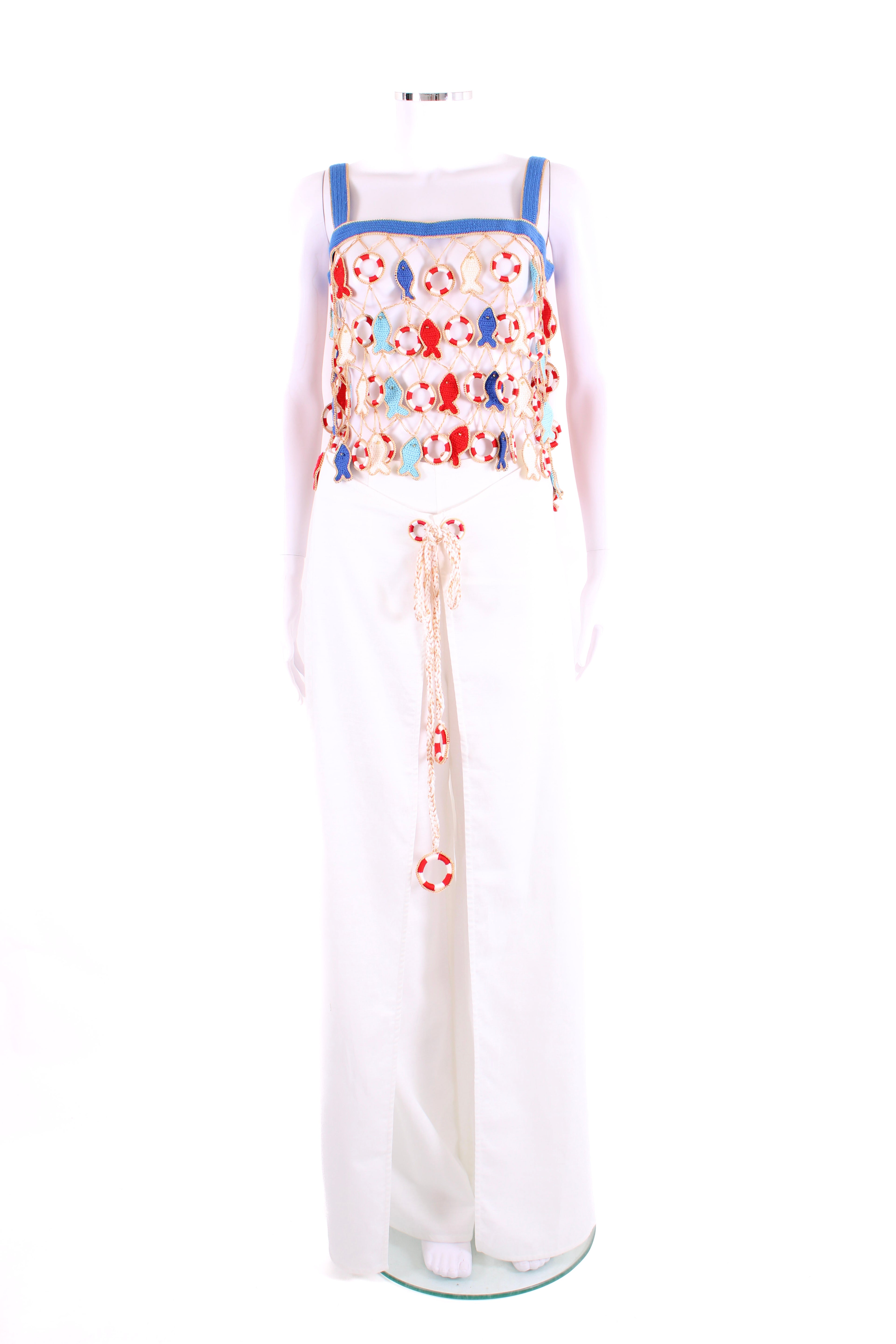 My Beachy Side Poisson Crochet Top & Trousers Set Blue/ White M