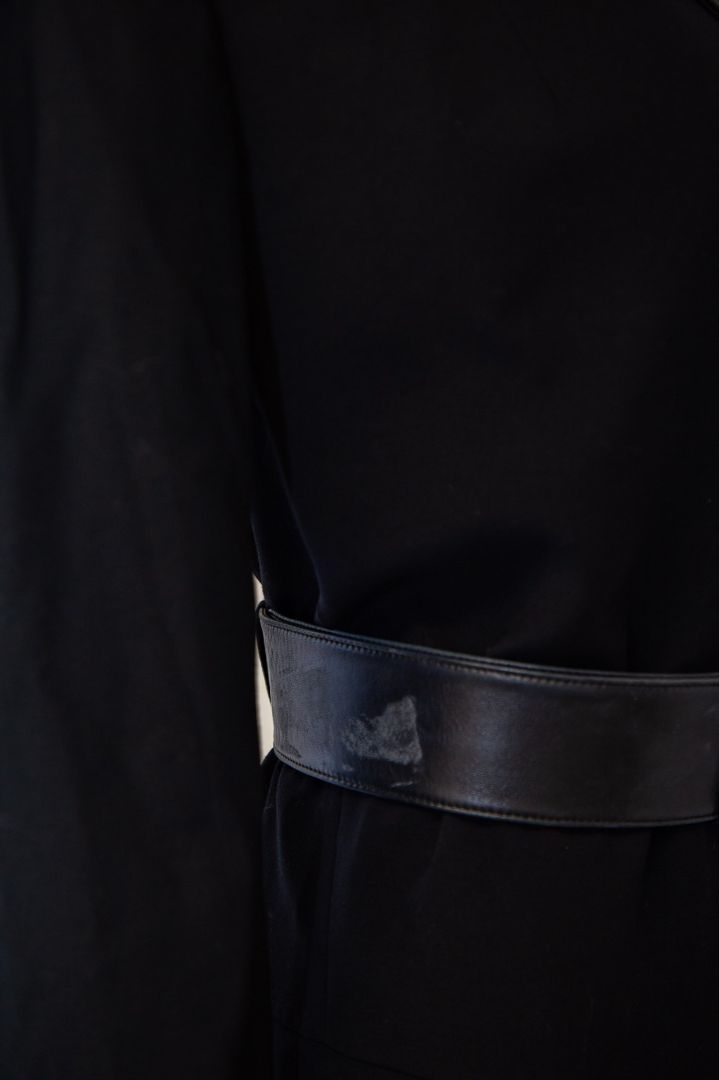 Gucci Belted Leather Trim Coat Black M