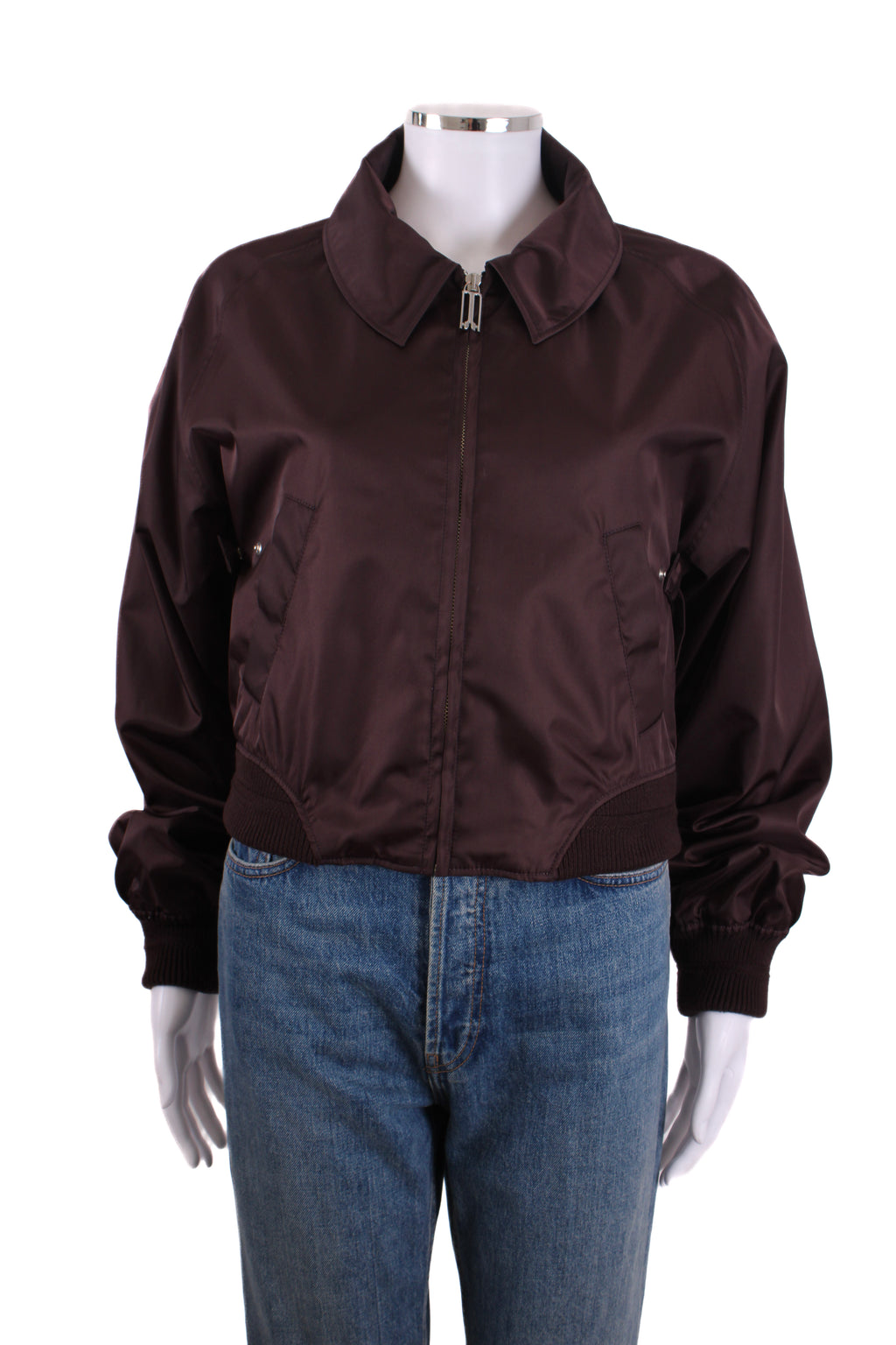 Victoria Beckham Harrington Satin Bomber Jacket Brown L