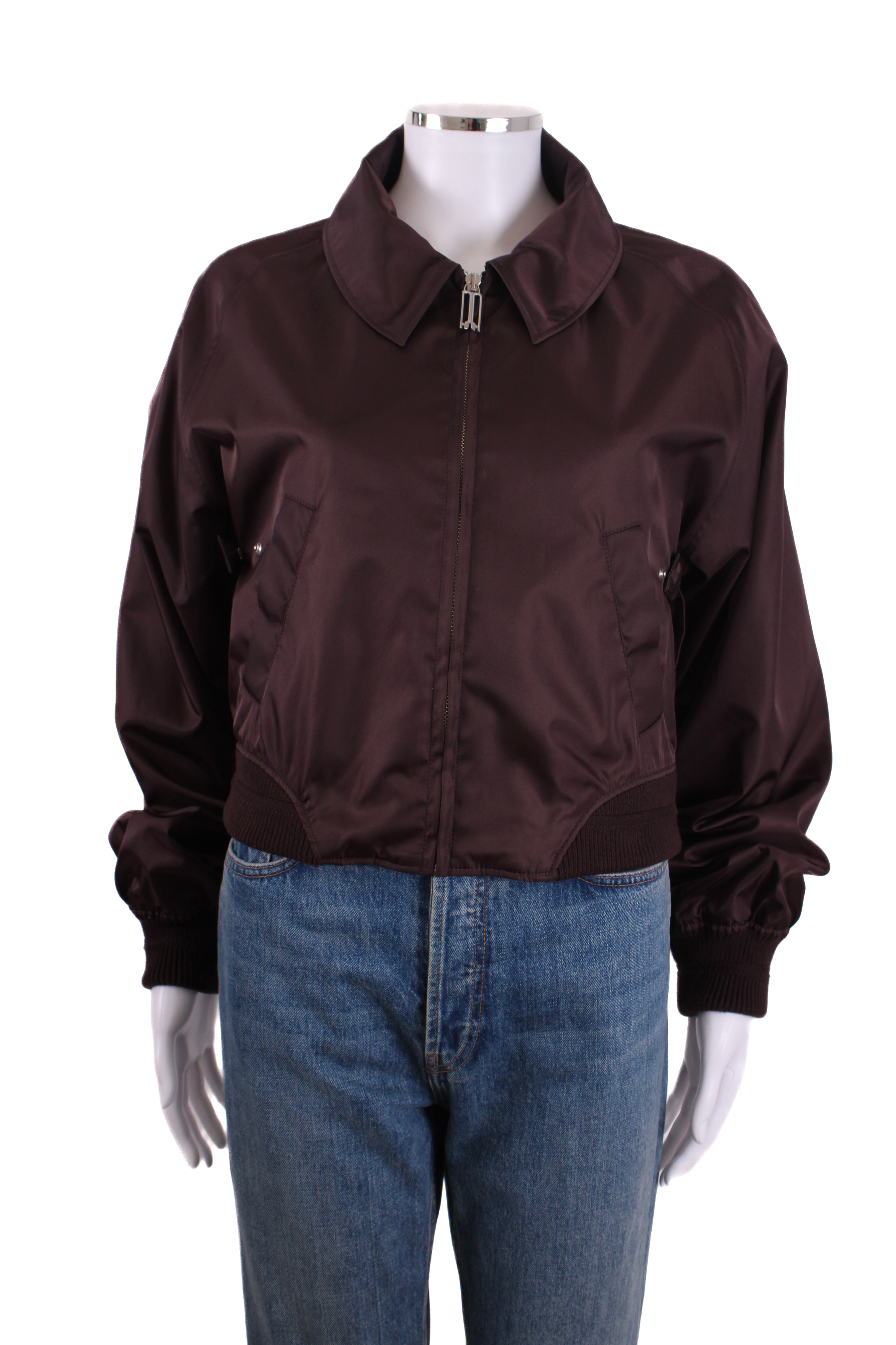 Victoria Beckham Harrington Satin Bomber Jacket Brown L