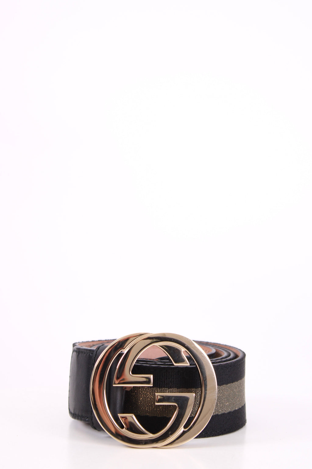 Gucci Interlocking GG Stripe Belt Black/Gold 85.34