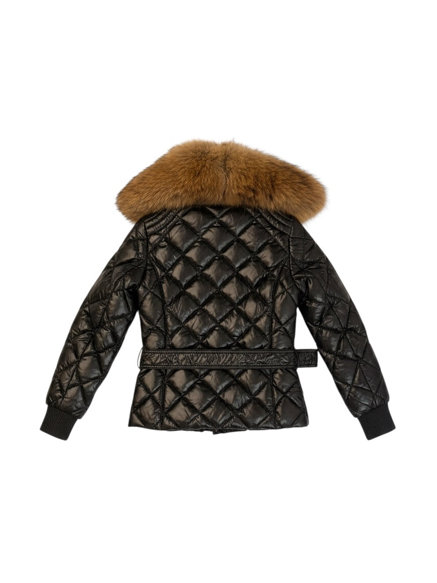 Moncler Fur Trim Quilted Jacket Black 8