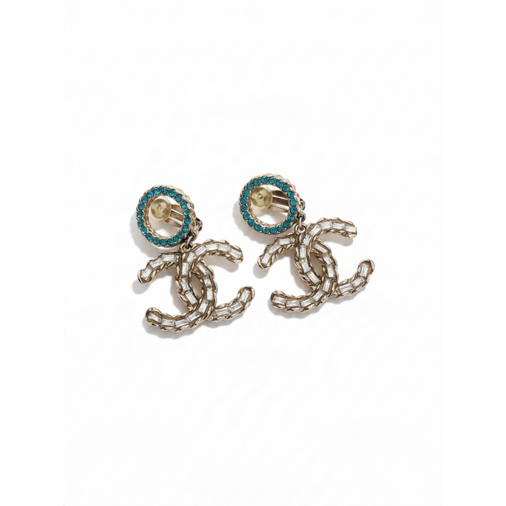 Chanel CC Crystal Drop 2017 P Earrings Blue/ Iridescent