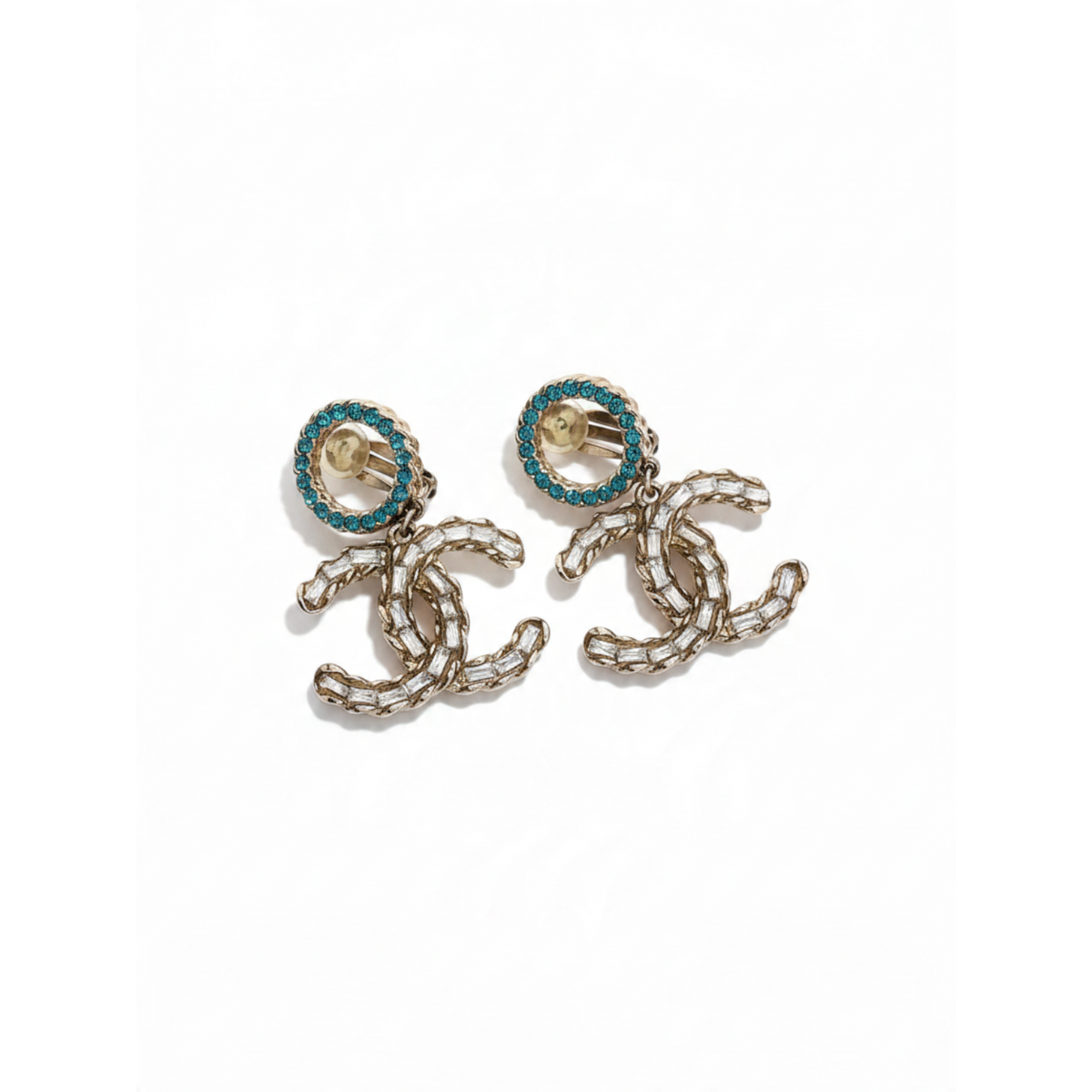 Chanel CC Crystal Drop 2017 P Earrings Blue/ Iridescent