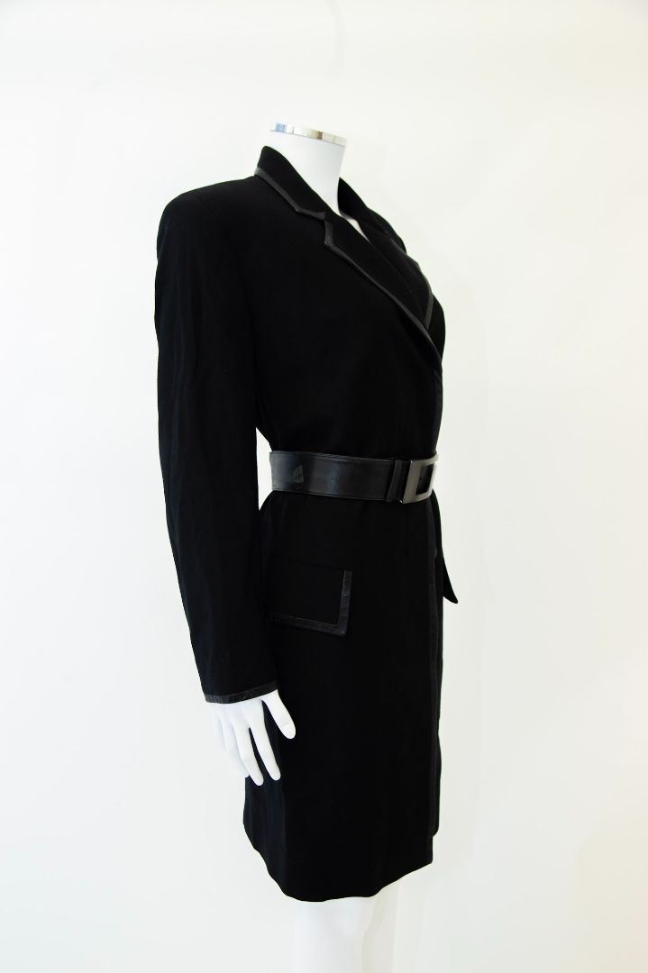 Gucci Belted Leather Trim Coat Black M
