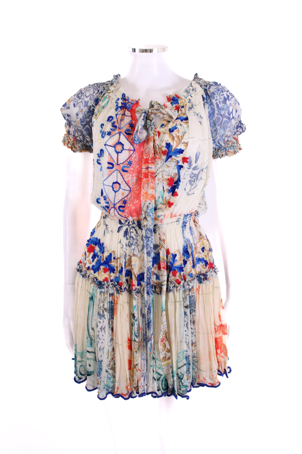 Hemant & Nandita S/ Print Dress Cream/ Blue S