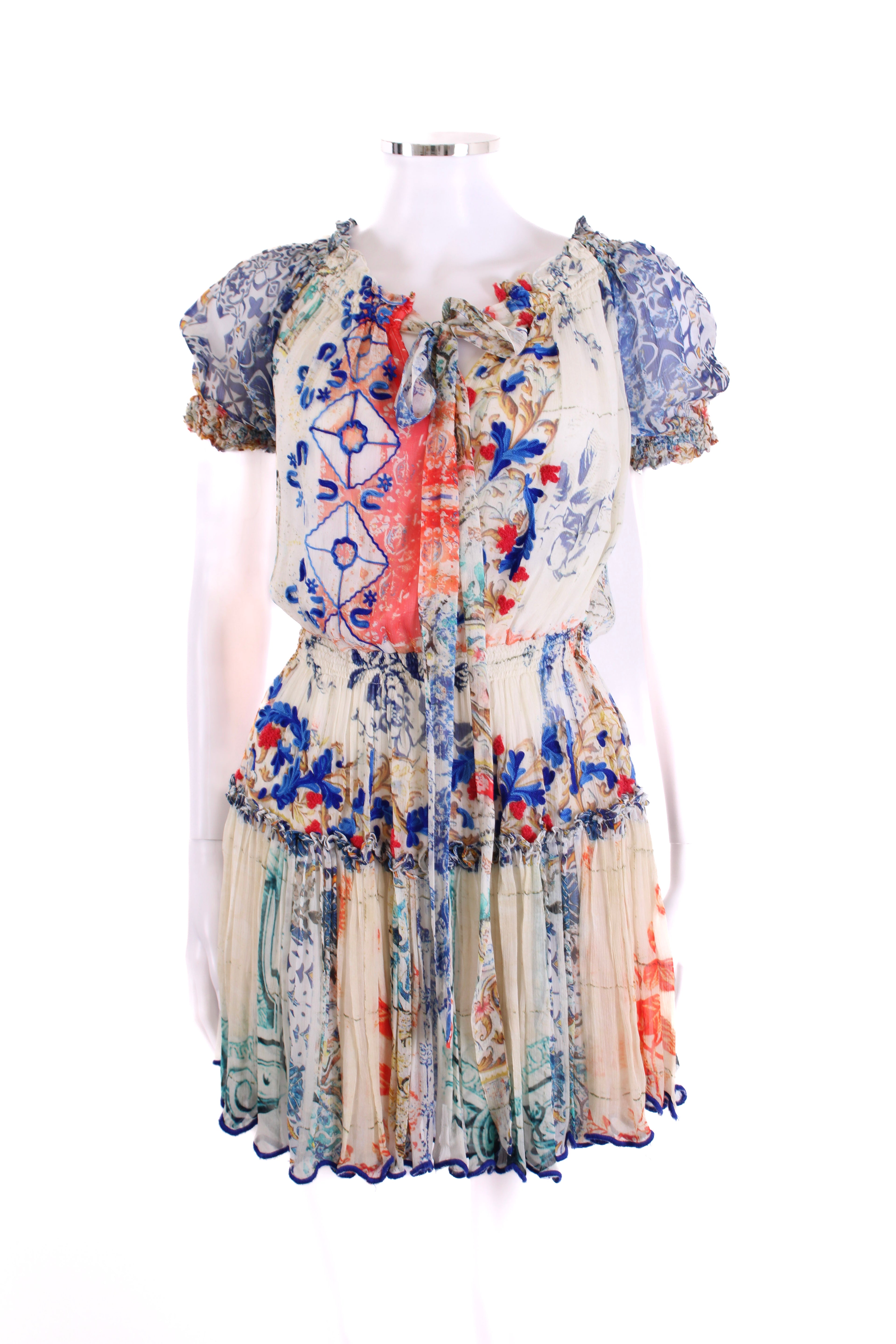 Hemant & Nandita S/ Print Dress Cream/ Blue S