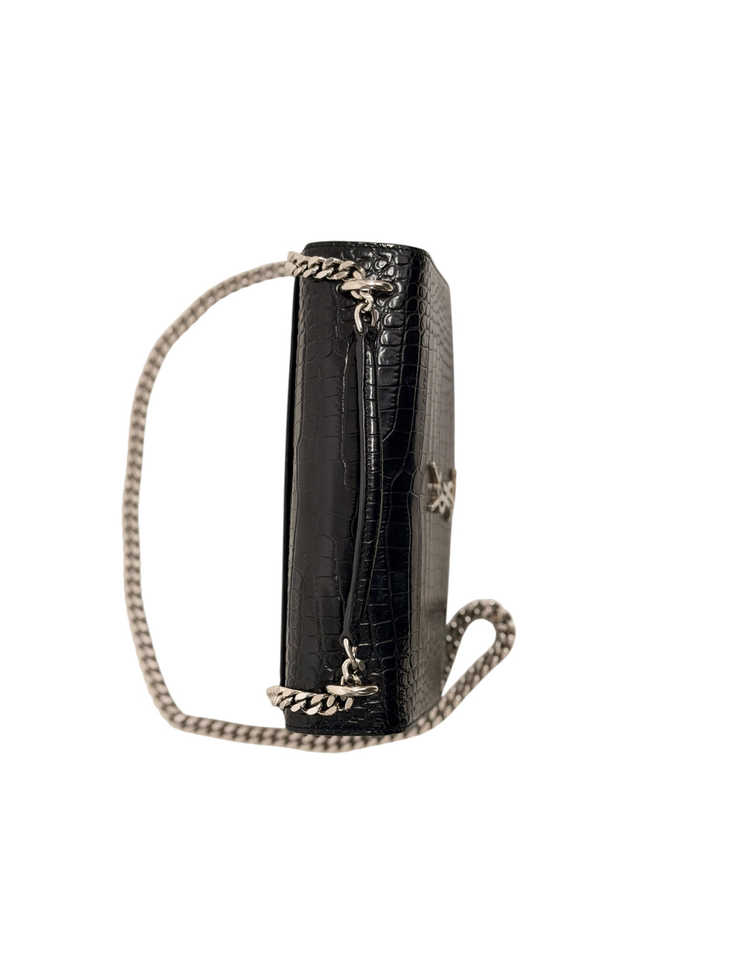 Saint Laurent Sunset Croc Embossed Bag Black Medium