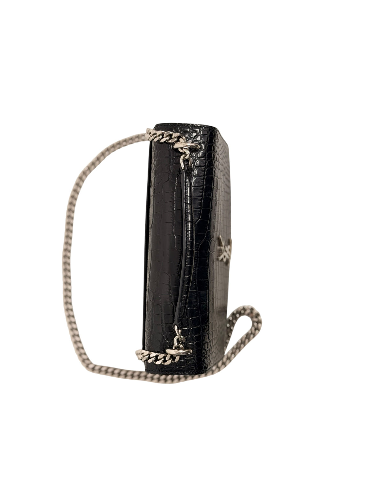 Saint Laurent Sunset Croc Embossed Bag Black Medium
