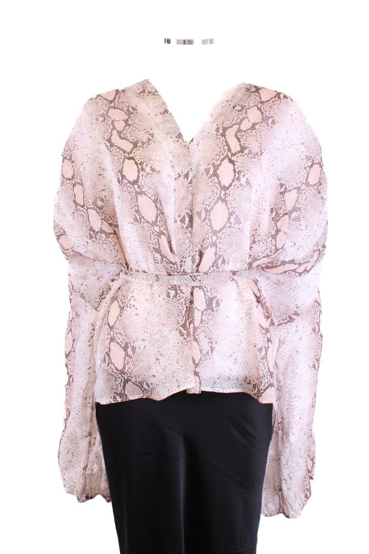 Zimmermann L/S Snake Print Belted Blouse Beige/ Blush S