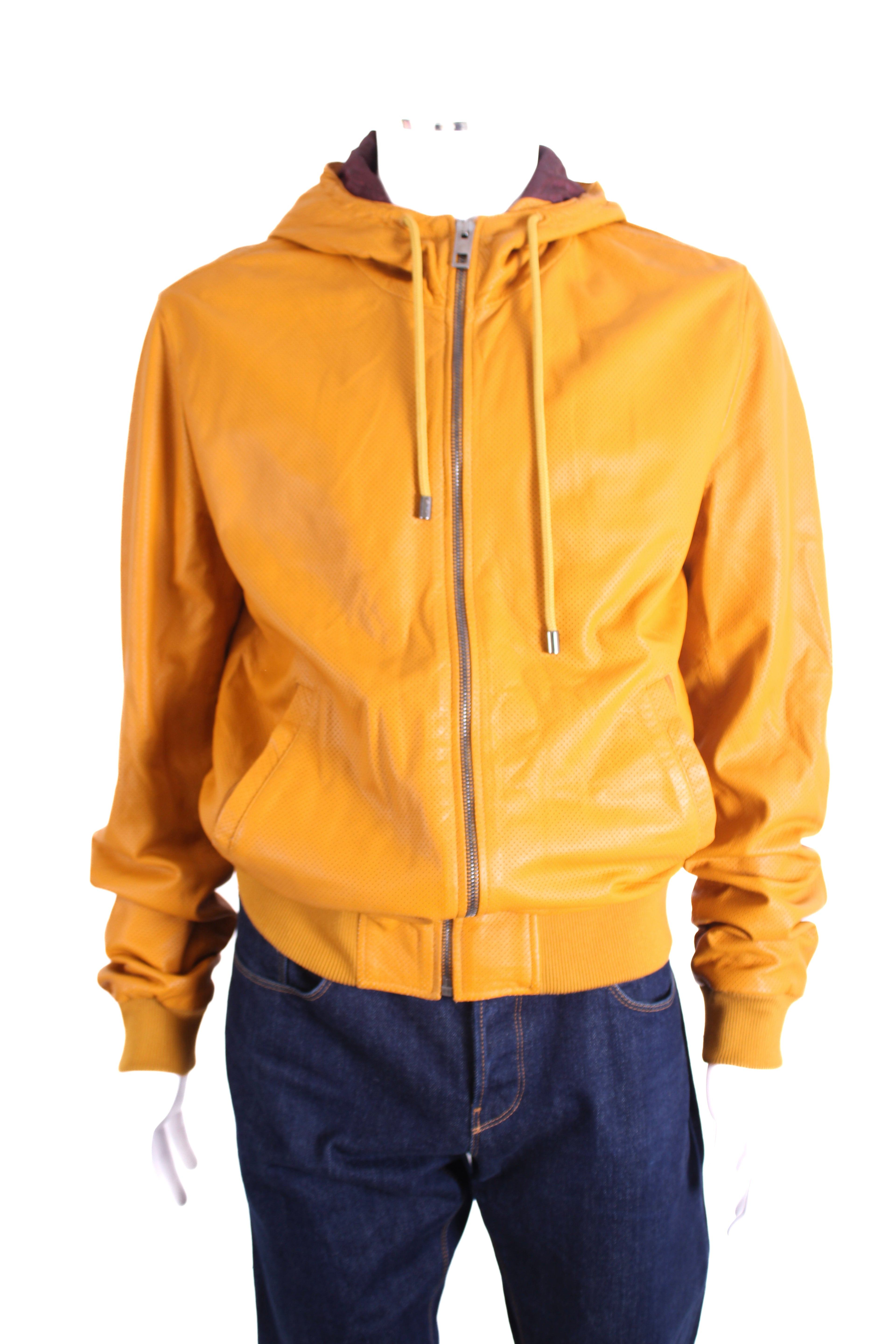 Dolce & Gabanna Hooded Leather Jacket Mustard 54