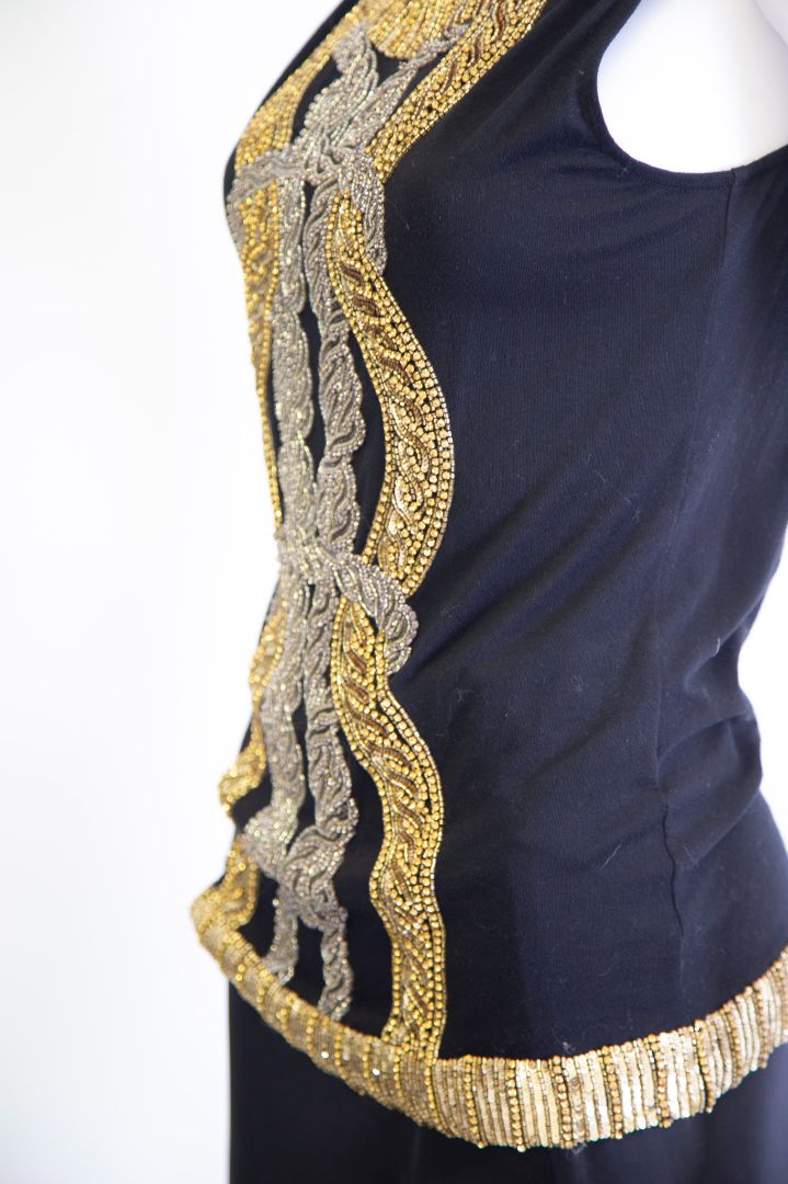 Balmain S/S Embellished Top Black/ Gold 8