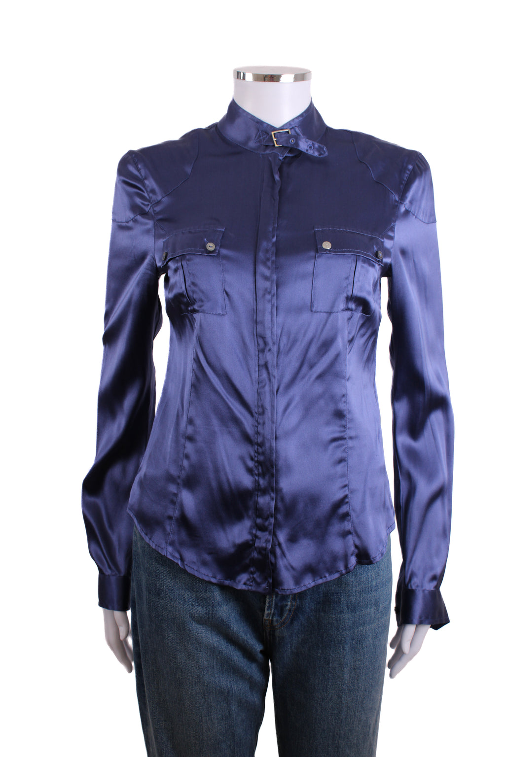 Belstaff L/S Buckle Collar Zip Shirt Navy M