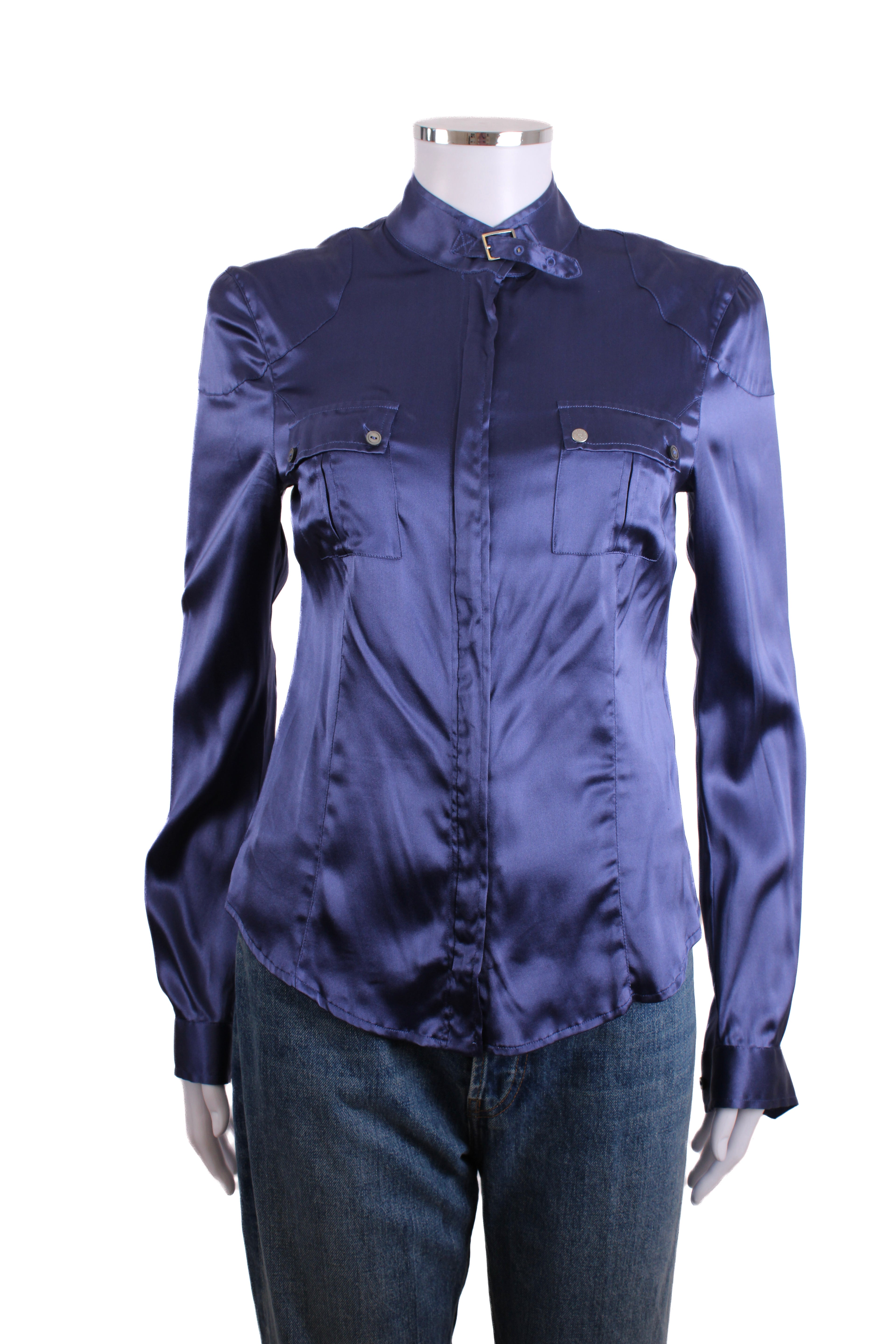 Belstaff L/S Buckle Collar Zip Shirt Navy M