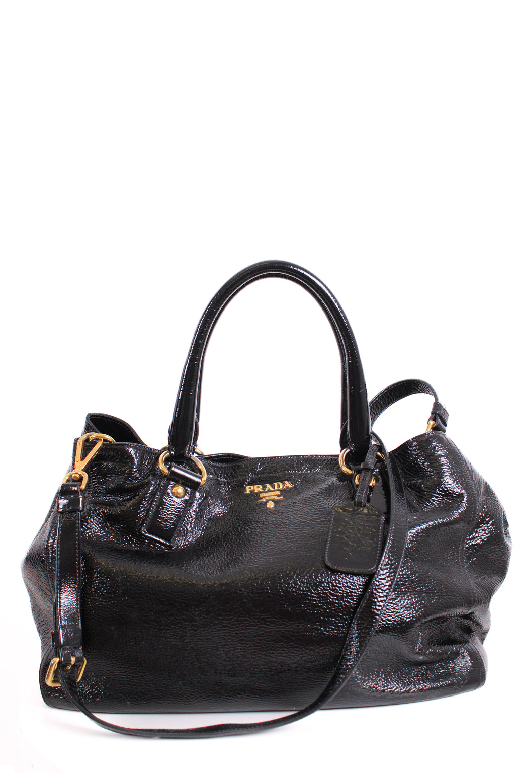 Prada Medium Bauletto Bag Patent Black Medium