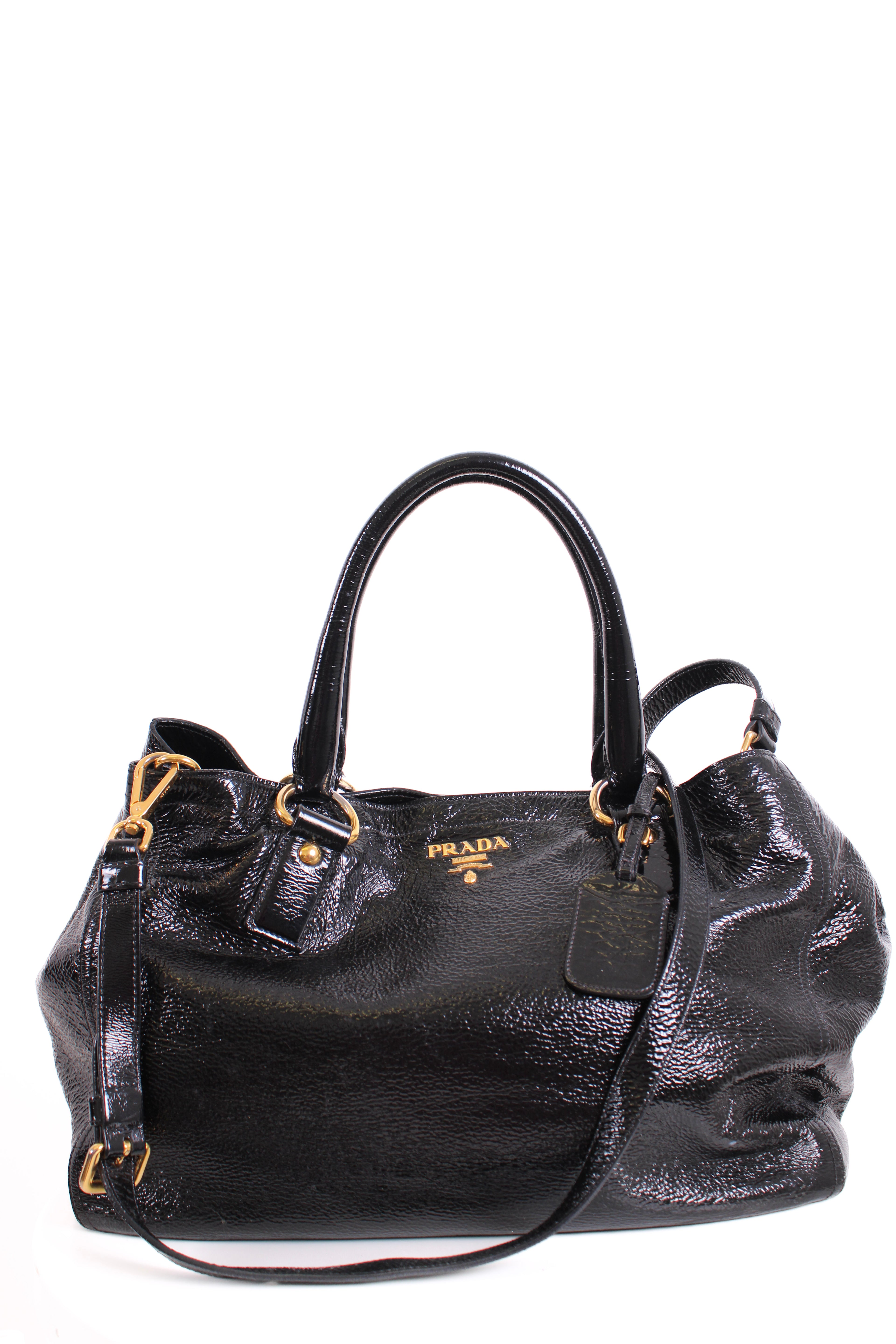 Prada Medium Bauletto Bag Patent Black Medium