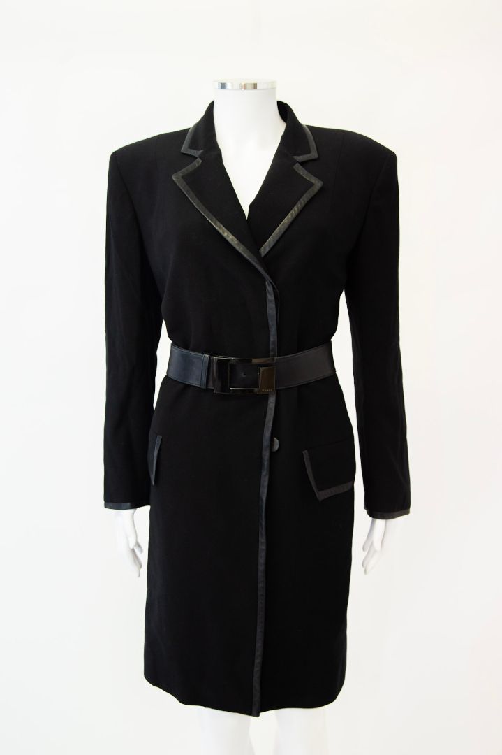 Gucci Belted Leather Trim Coat Black M