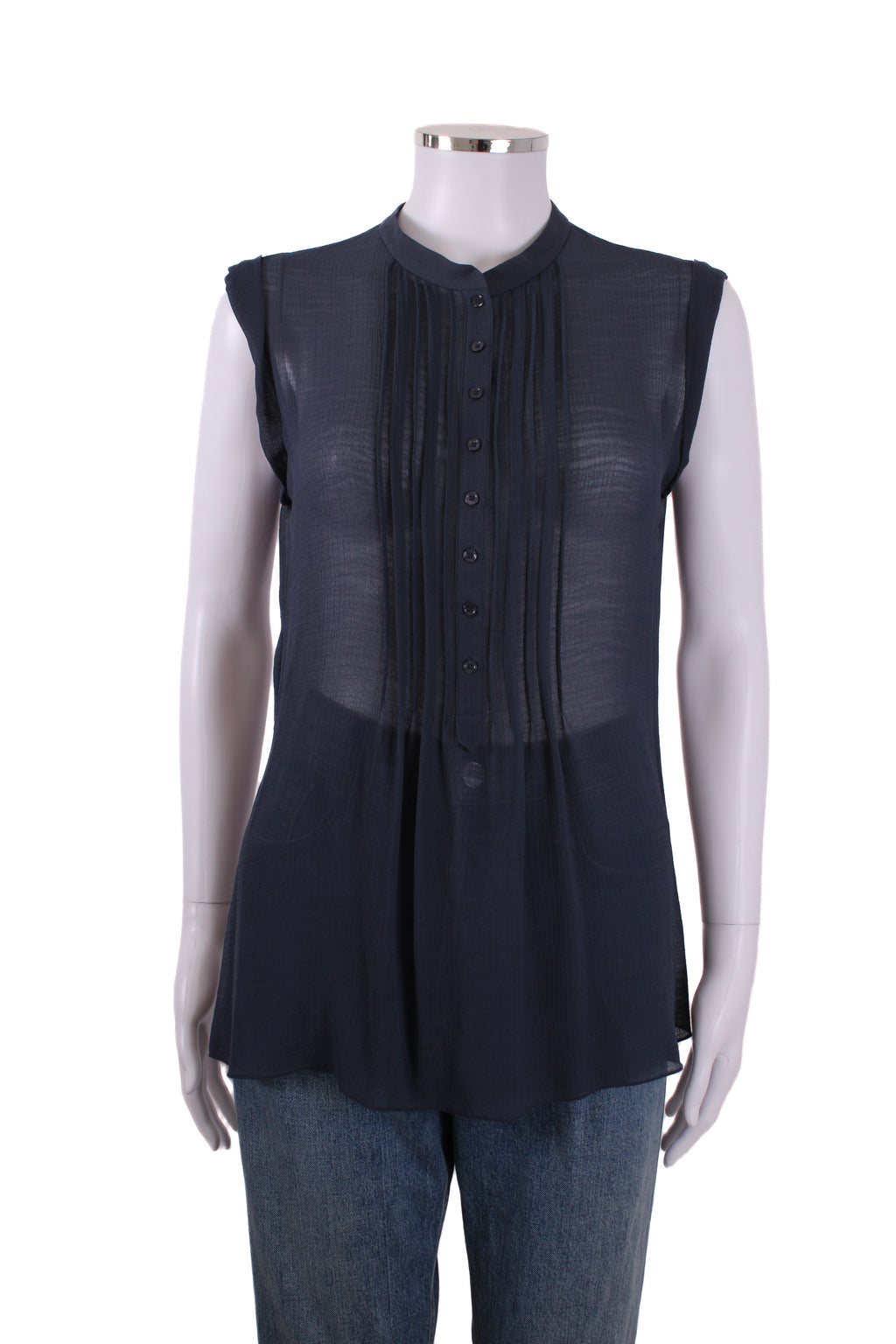 Joseph S/S Sheer Blouse Navy 12