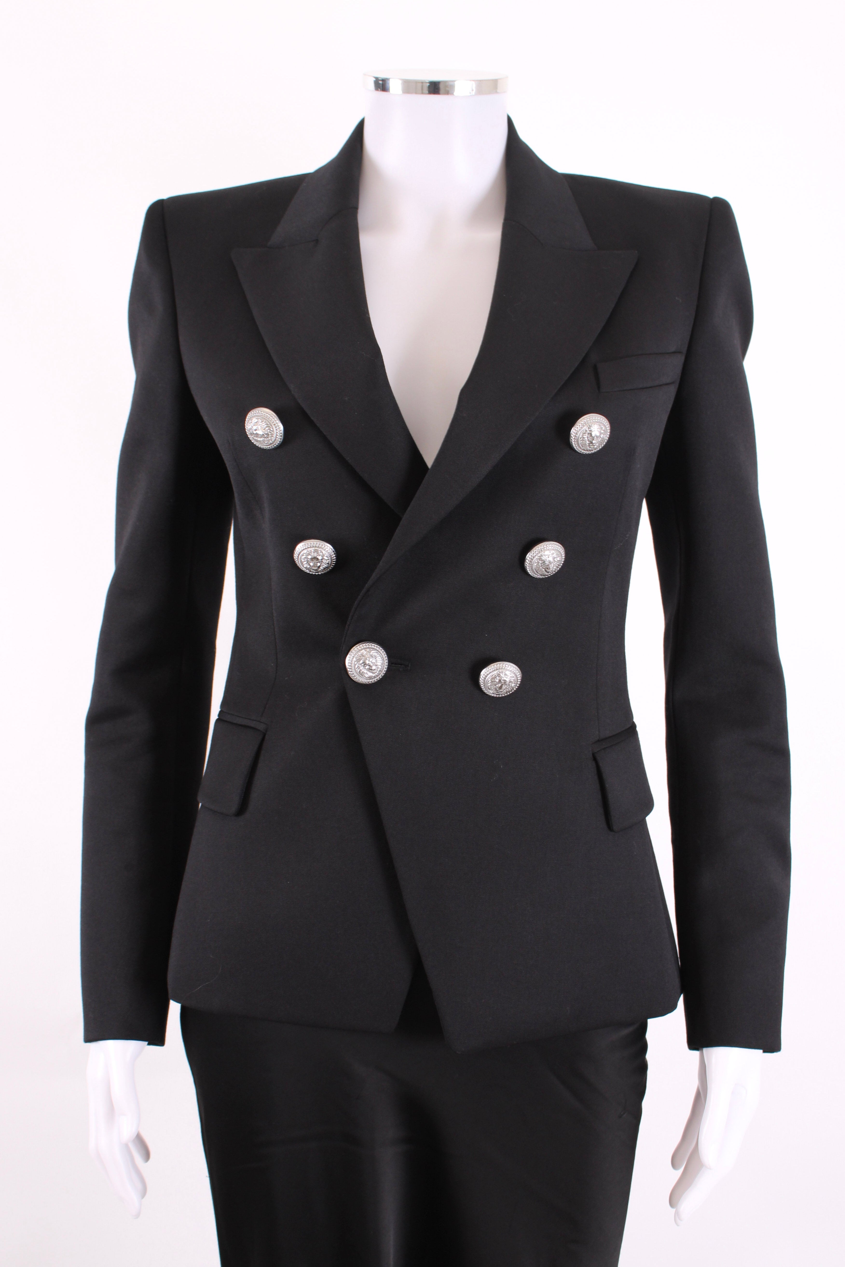 Balmain Silver Button Blazer Black 8