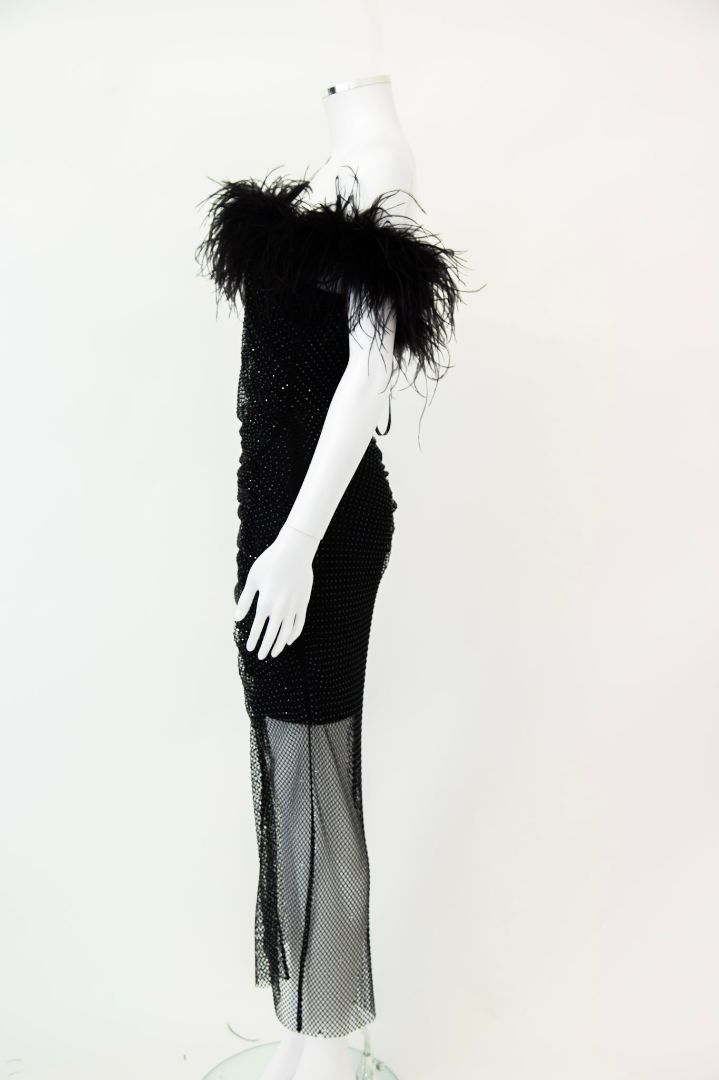 Self Portrait Feather Sequin Mesh Dress Black 10