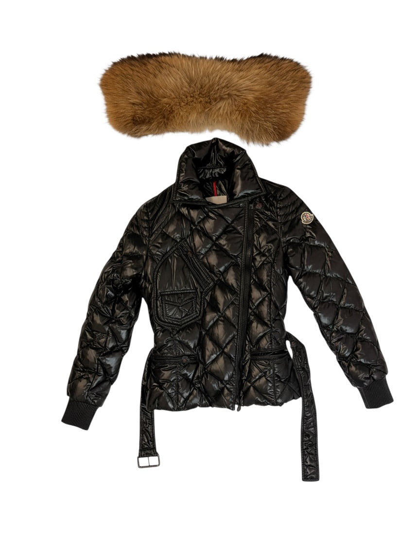 Moncler Fur Trim Quilted Jacket Black 8