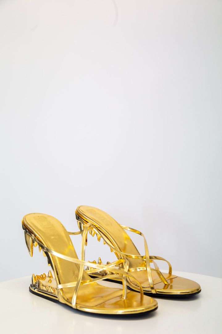 GCDS Marso Thong Teeth Heels Gold 38