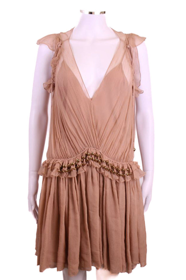 Chloe Drop Waist Bead Dress Nude 8