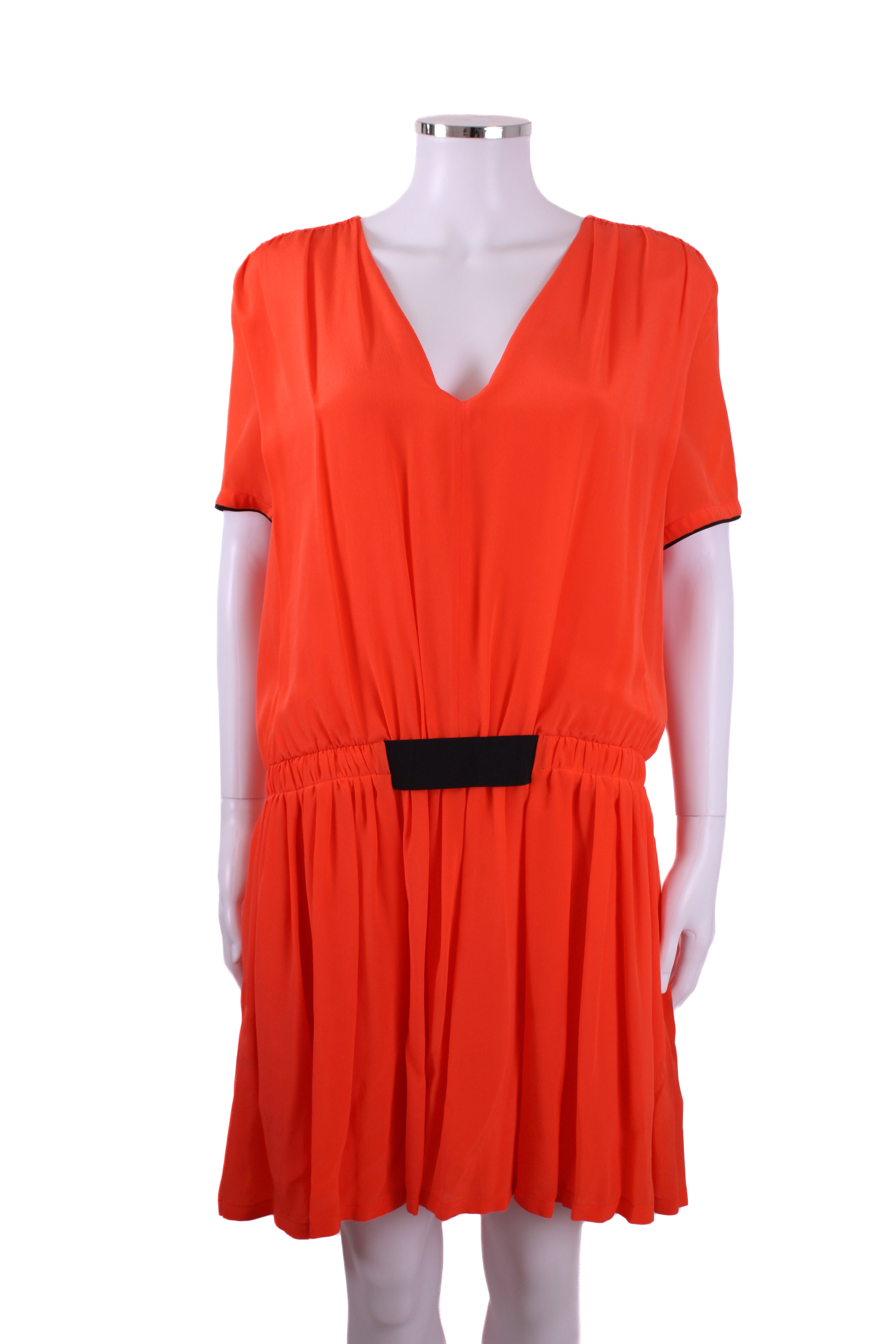 Victoria Victoria Beckham S/S V Neck Ruffle Hem Dress Orange 12