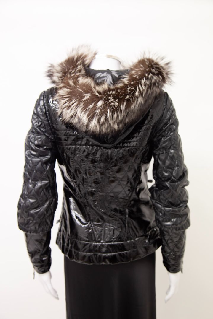 Adamo Fur Trim Patent Quilted Jacket Black 40