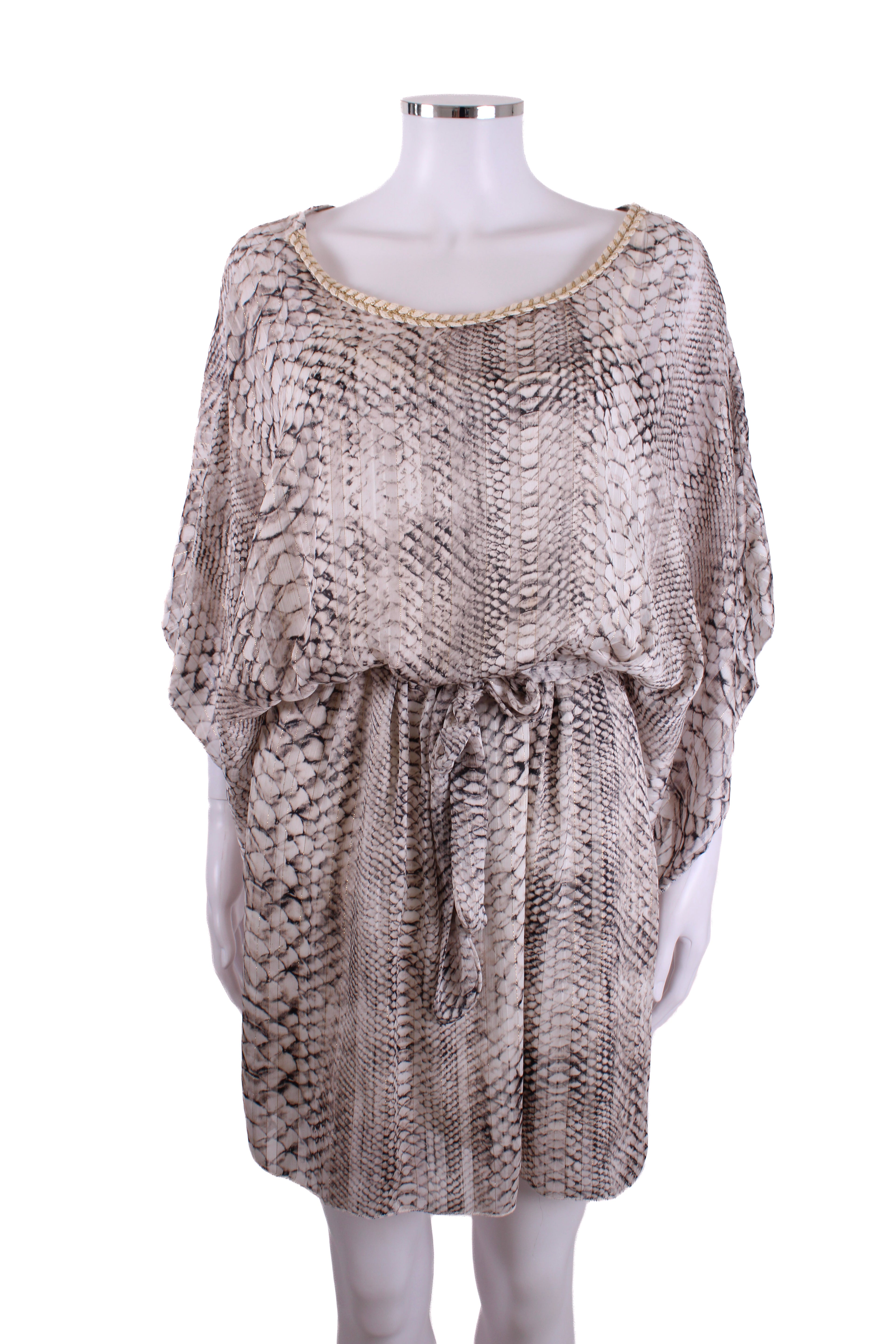 My Story Paris Snake Print Sheer Mini Dress Grey, Gold, White S/M