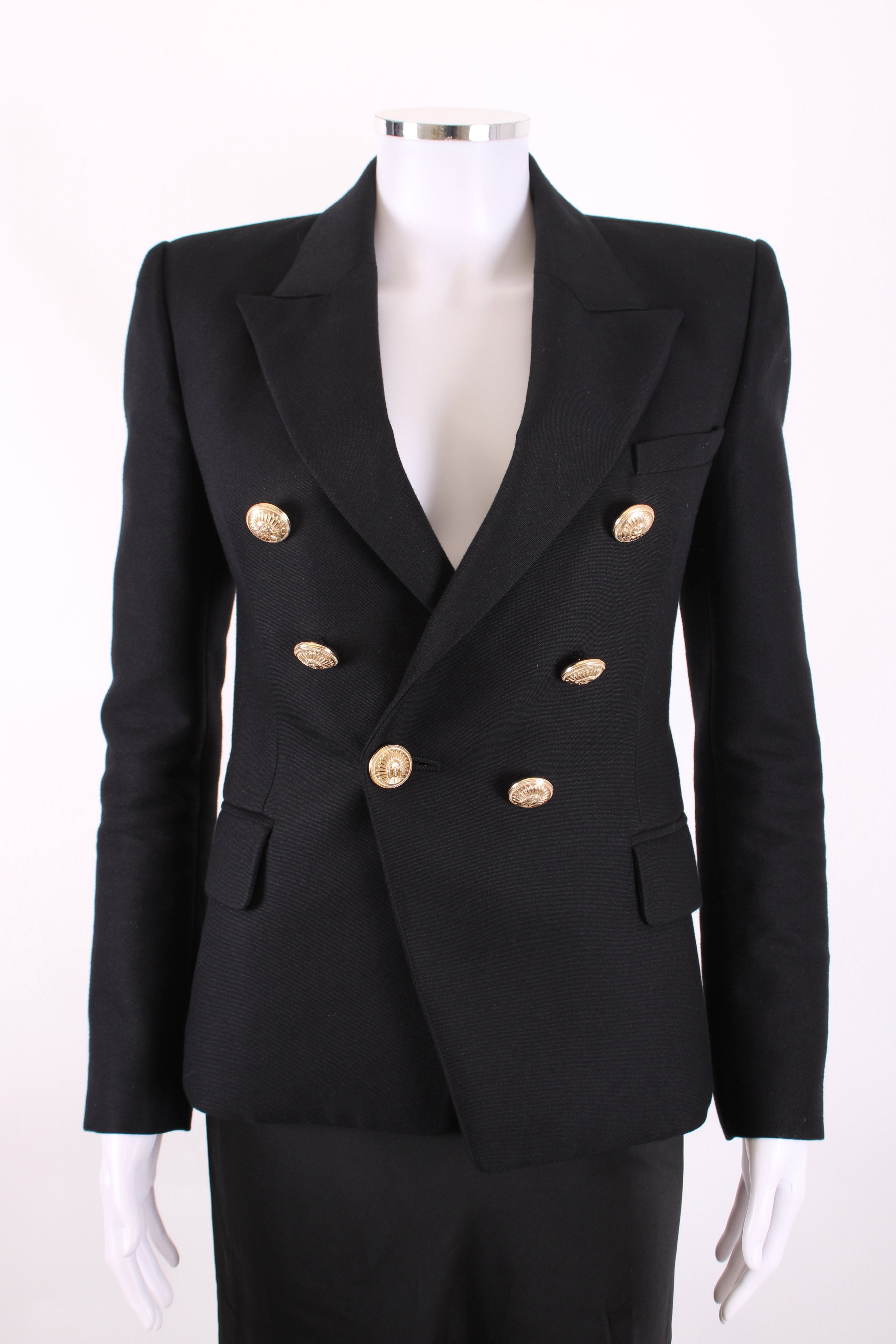 Balmain Gold Button Blazer Black 10