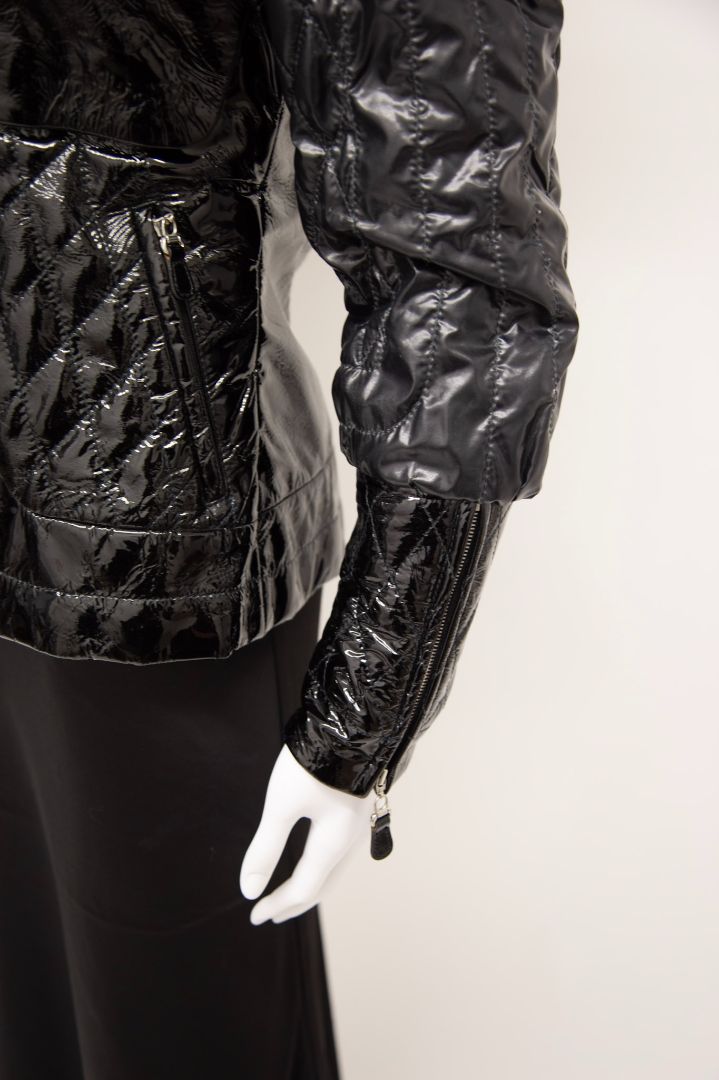 Adamo Fur Trim Patent Quilted Jacket Black 40