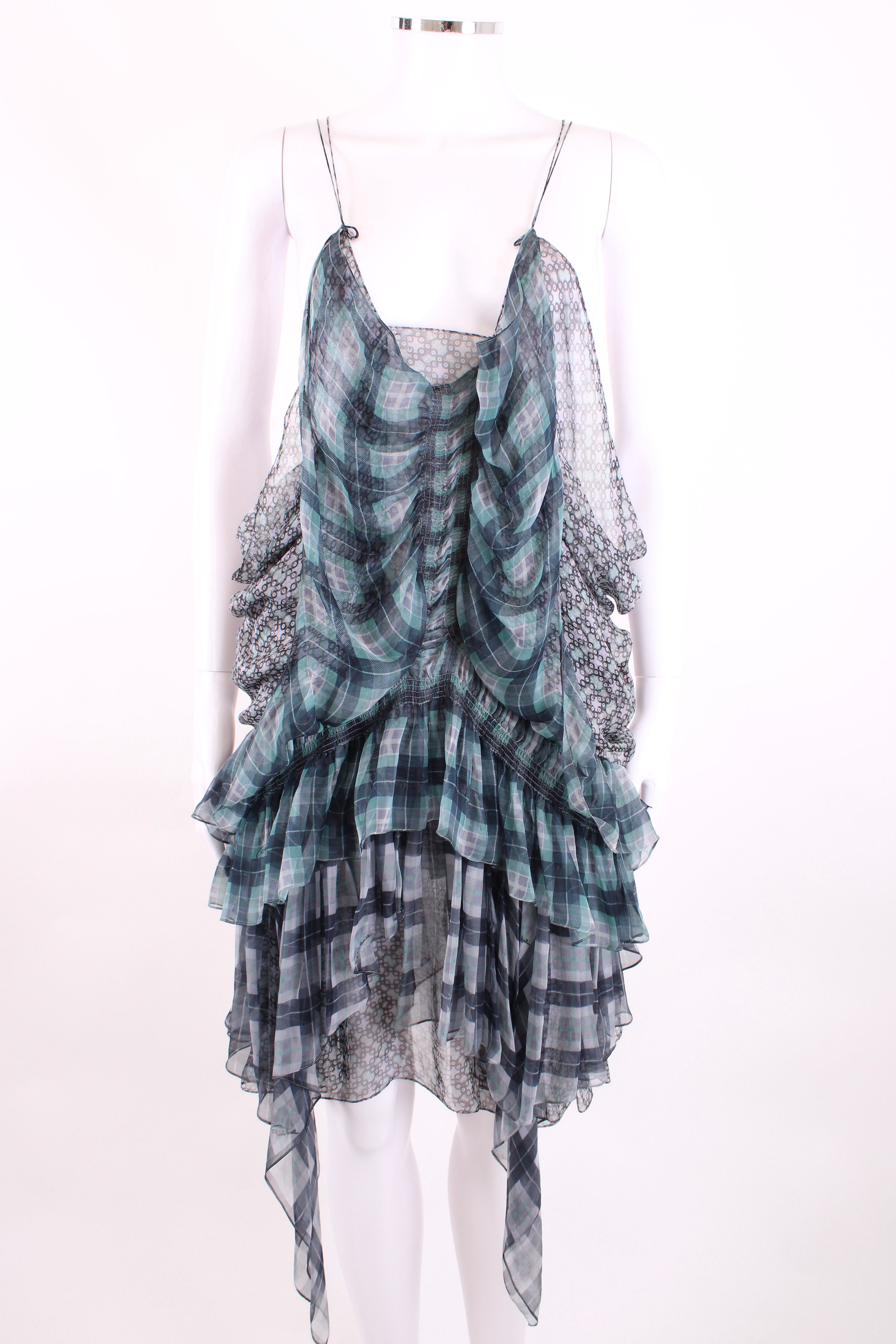 Robert Cavalli S/S Layered Check Dress Blue/ Grey S