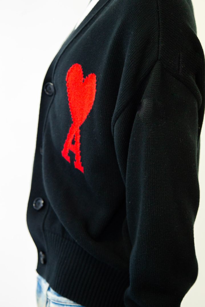 Ami Heart Logo Cardigan Black/ Red XL