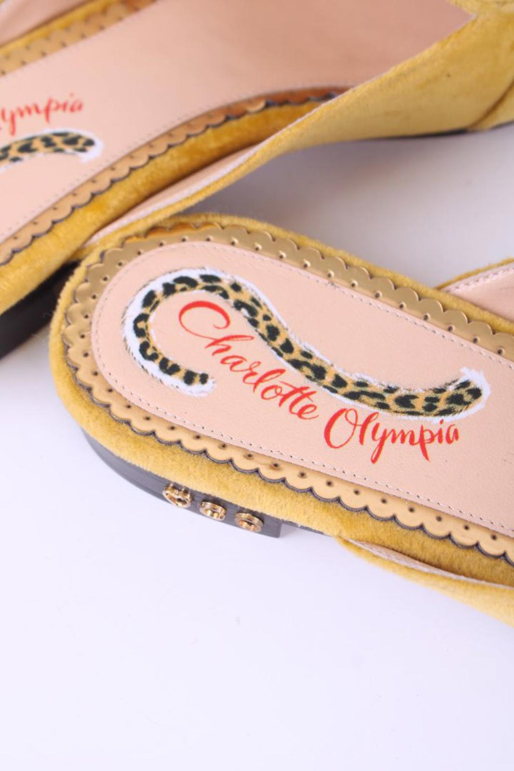 Charlotte Olympia Velvet Mule Loafers Mustard 38