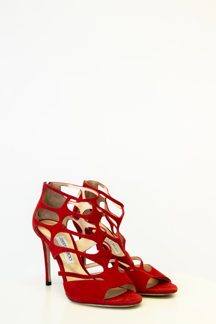 Jimmy Choo Cut out ankle zip heels Red 39