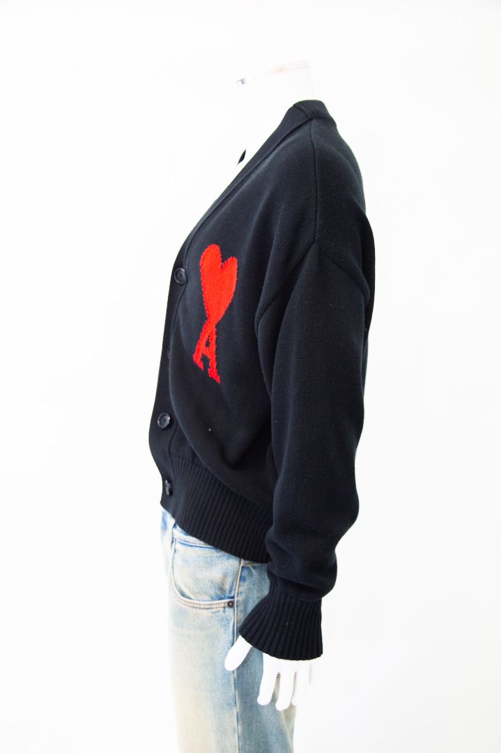 Ami Heart Logo Cardigan Black/ Red XL