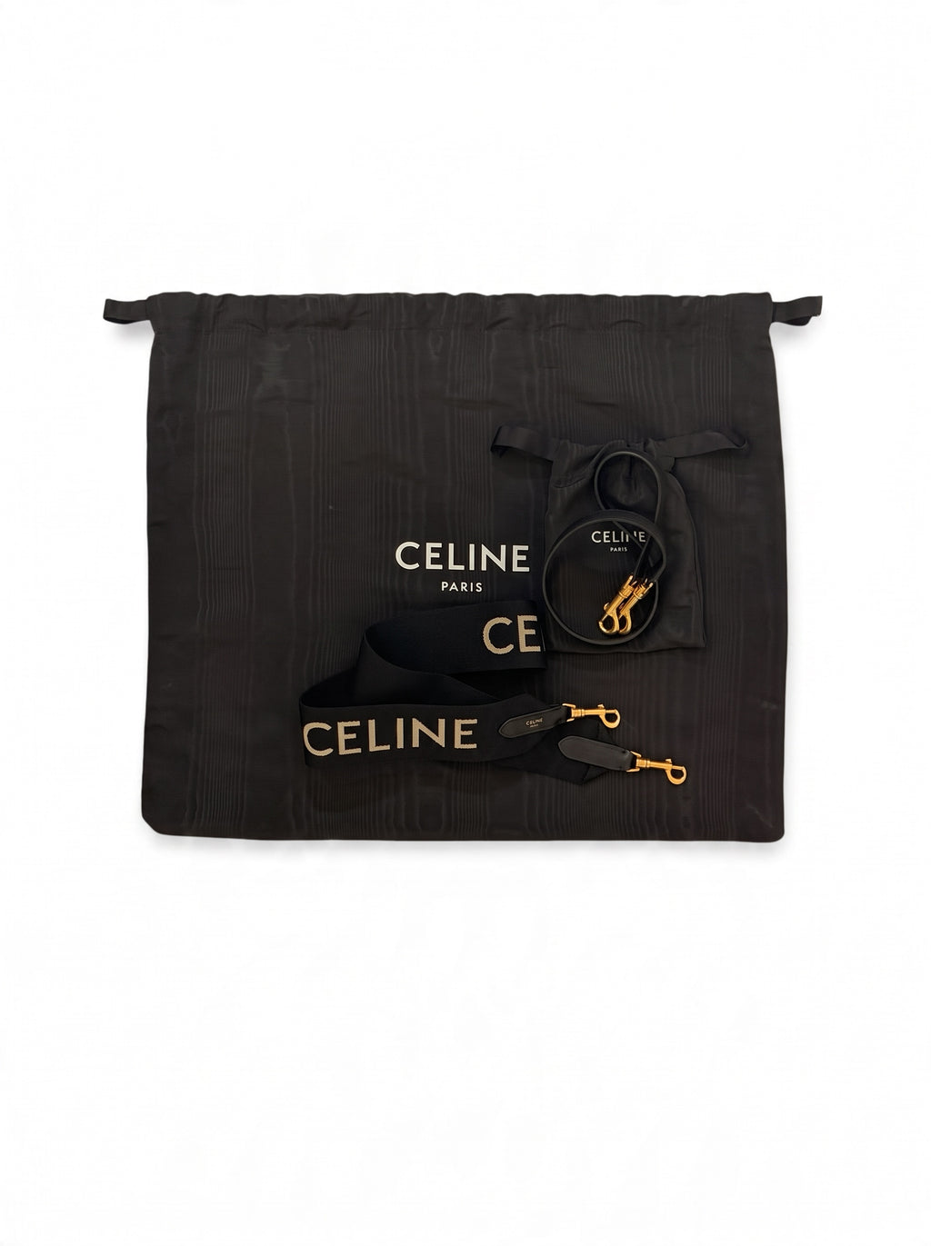 Celine Grained Leather Belt Bag & Logo Strap Black