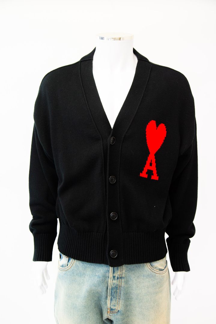 Ami Heart Logo Cardigan Black/ Red XL