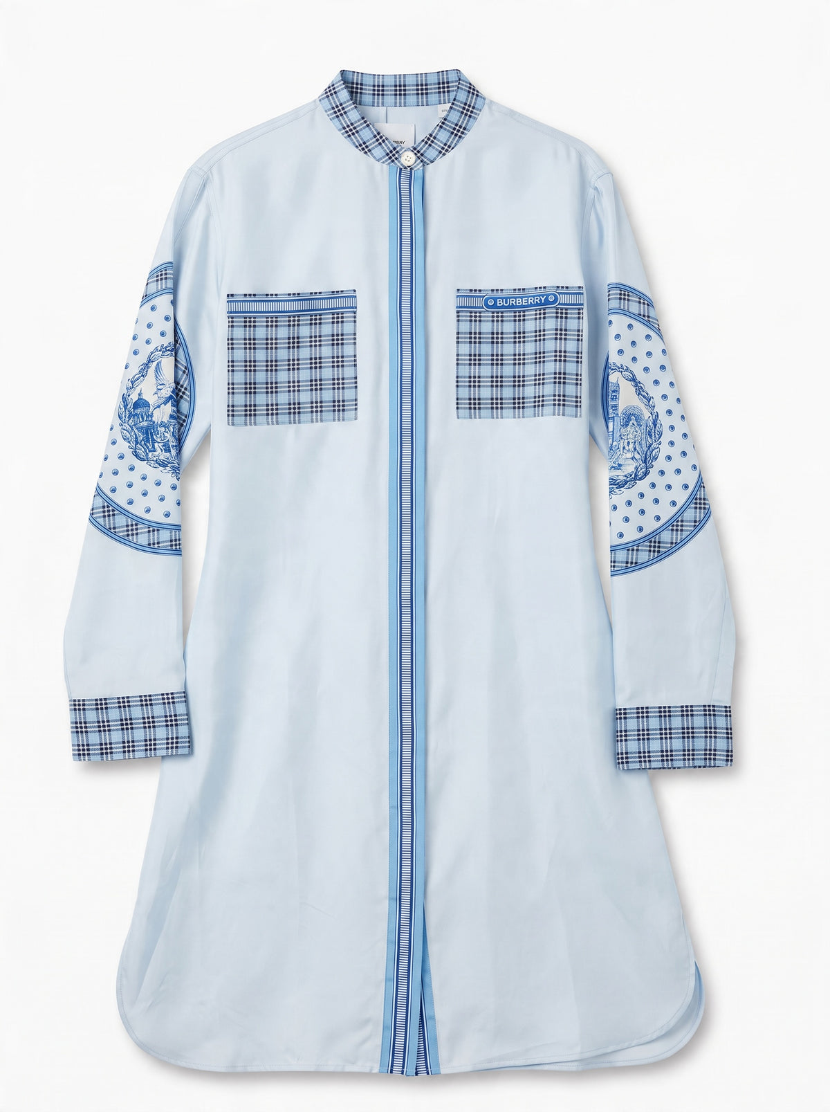 Burberry Monument Printed Satin Shirt Dress Blue 8
