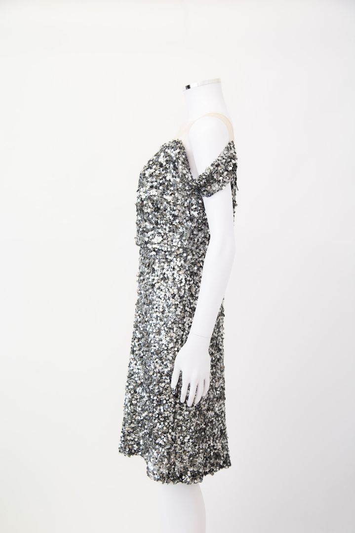 Philip Armstrong S/S Cold Shoulder Sequin Dress Silver M