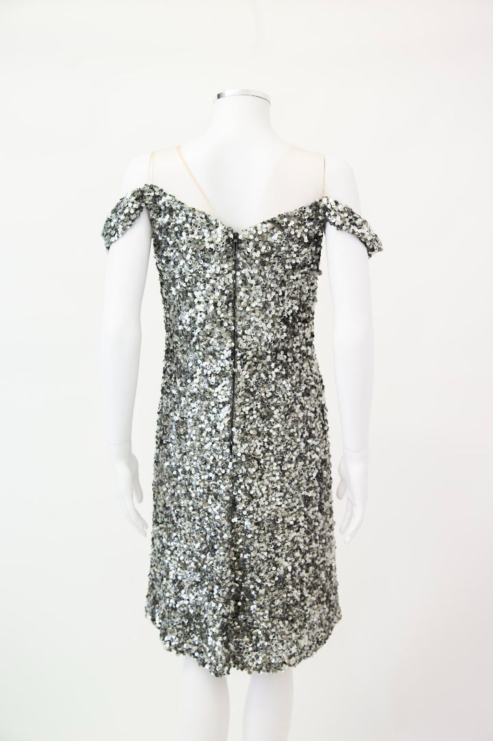 Philip Armstrong S/S Cold Shoulder Sequin Dress Silver M