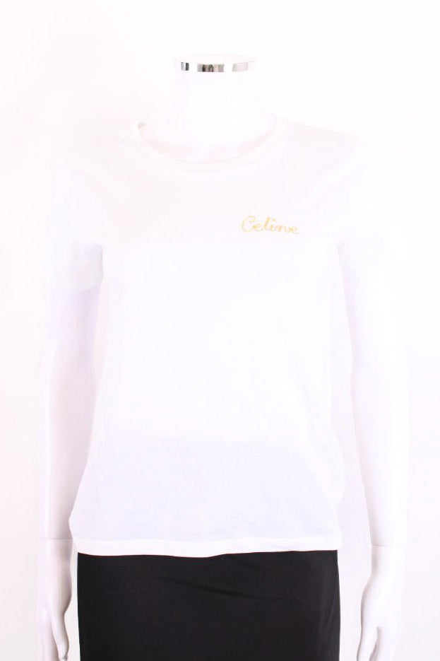 Celine Embroidered Logo T-shirt White/ Gold XS