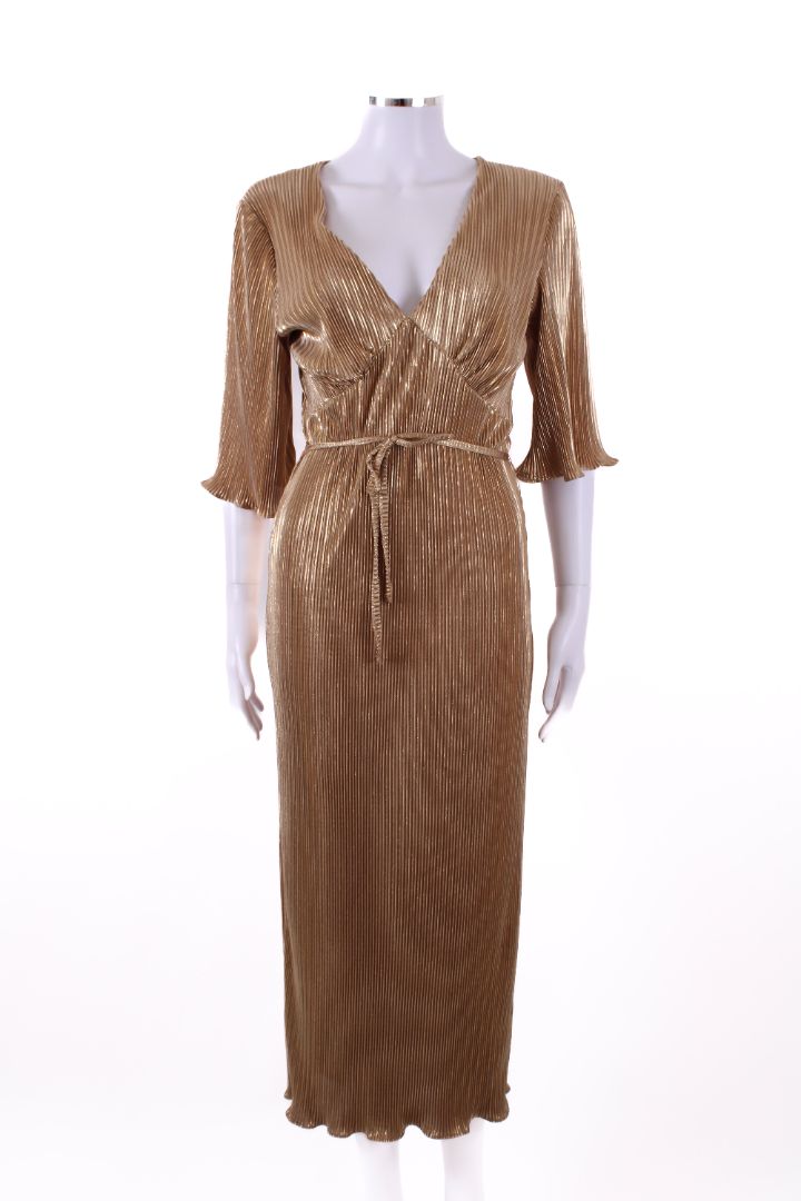 Never Fully Dressed Plisse Midi Dress Gold S