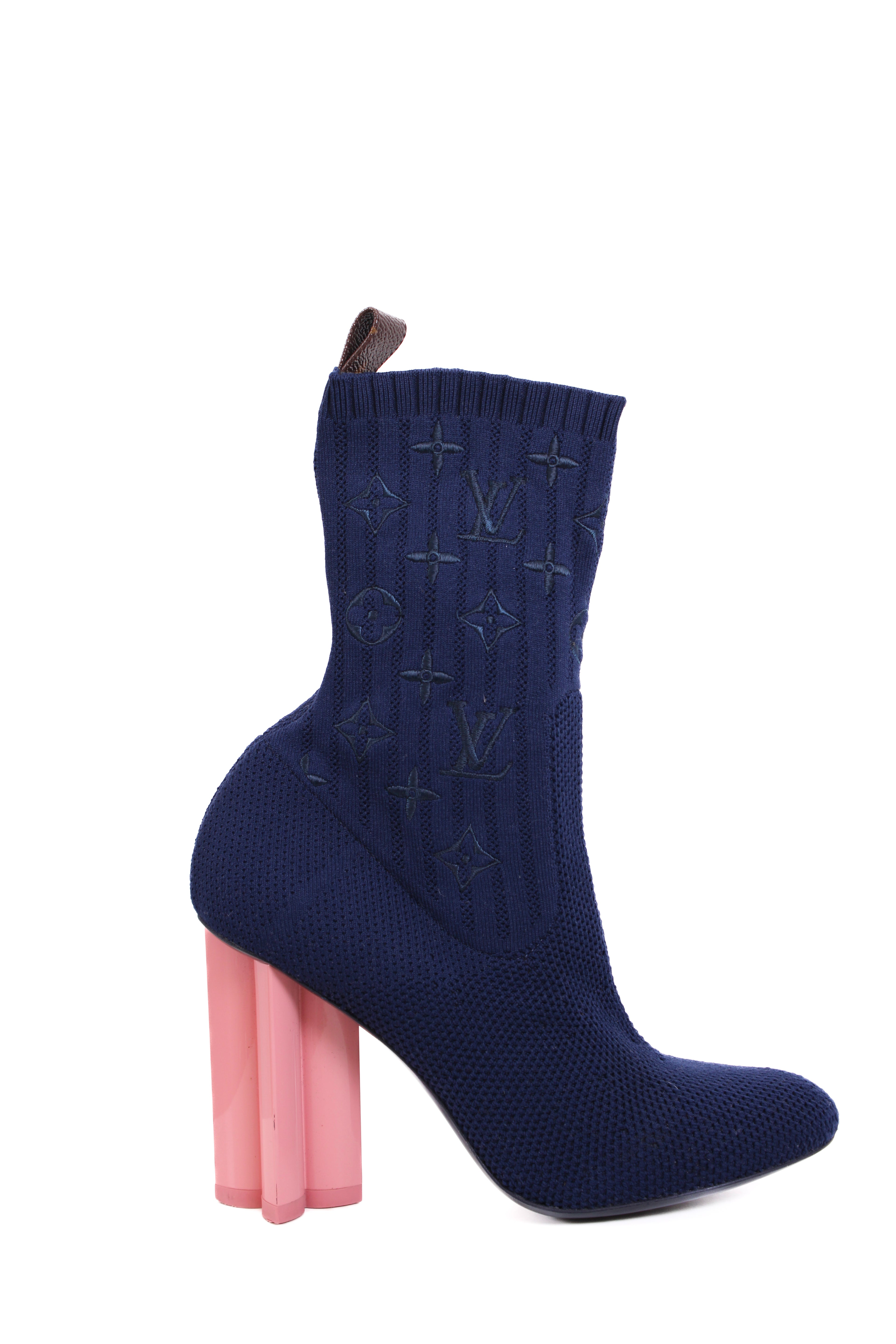 Louis Vuitton Silhouette Knit Ankle boot Navy/ Pink 37.5