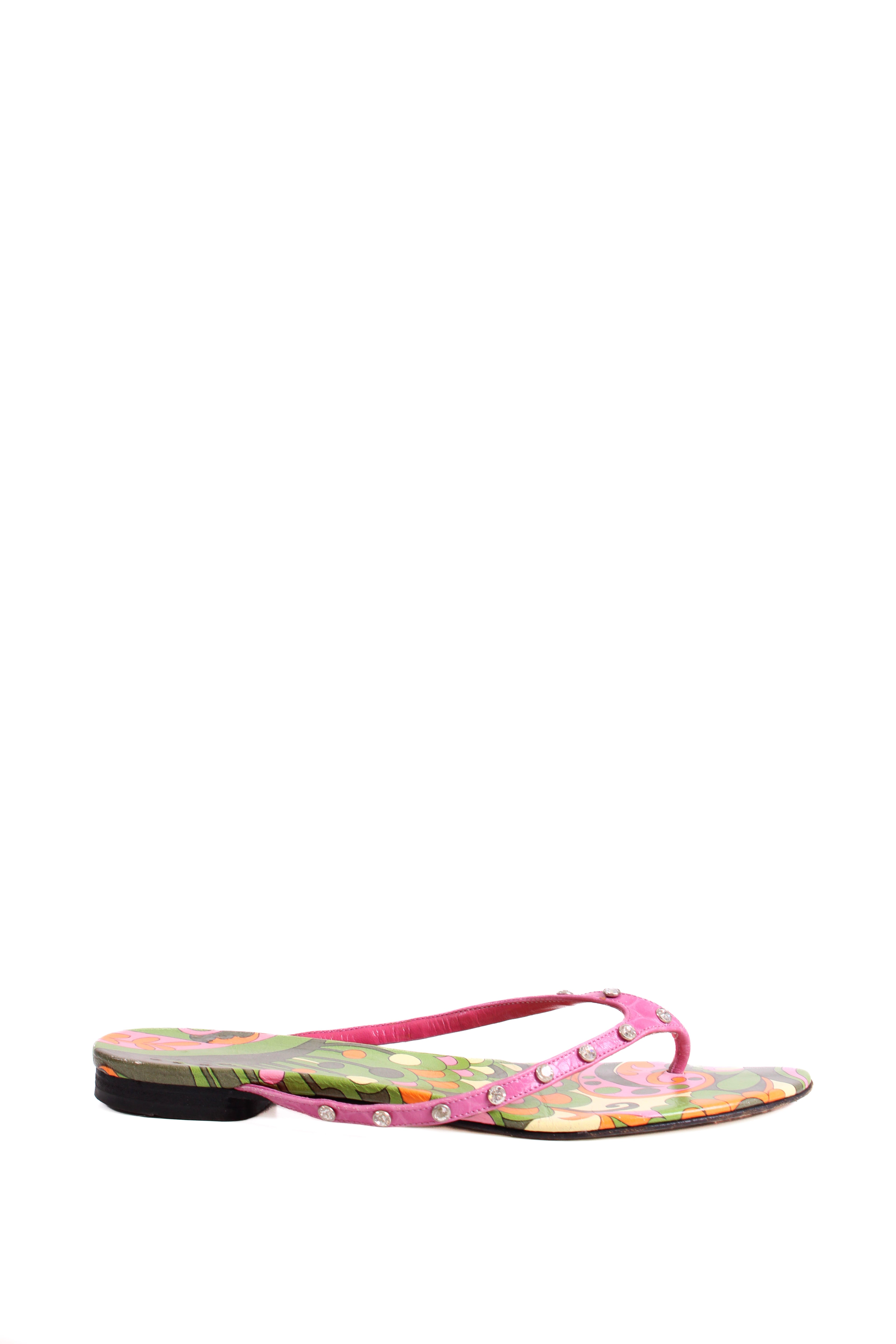 Dolce & Gabbana Crystal Detail Print Sandals Pink/ Green 39.5