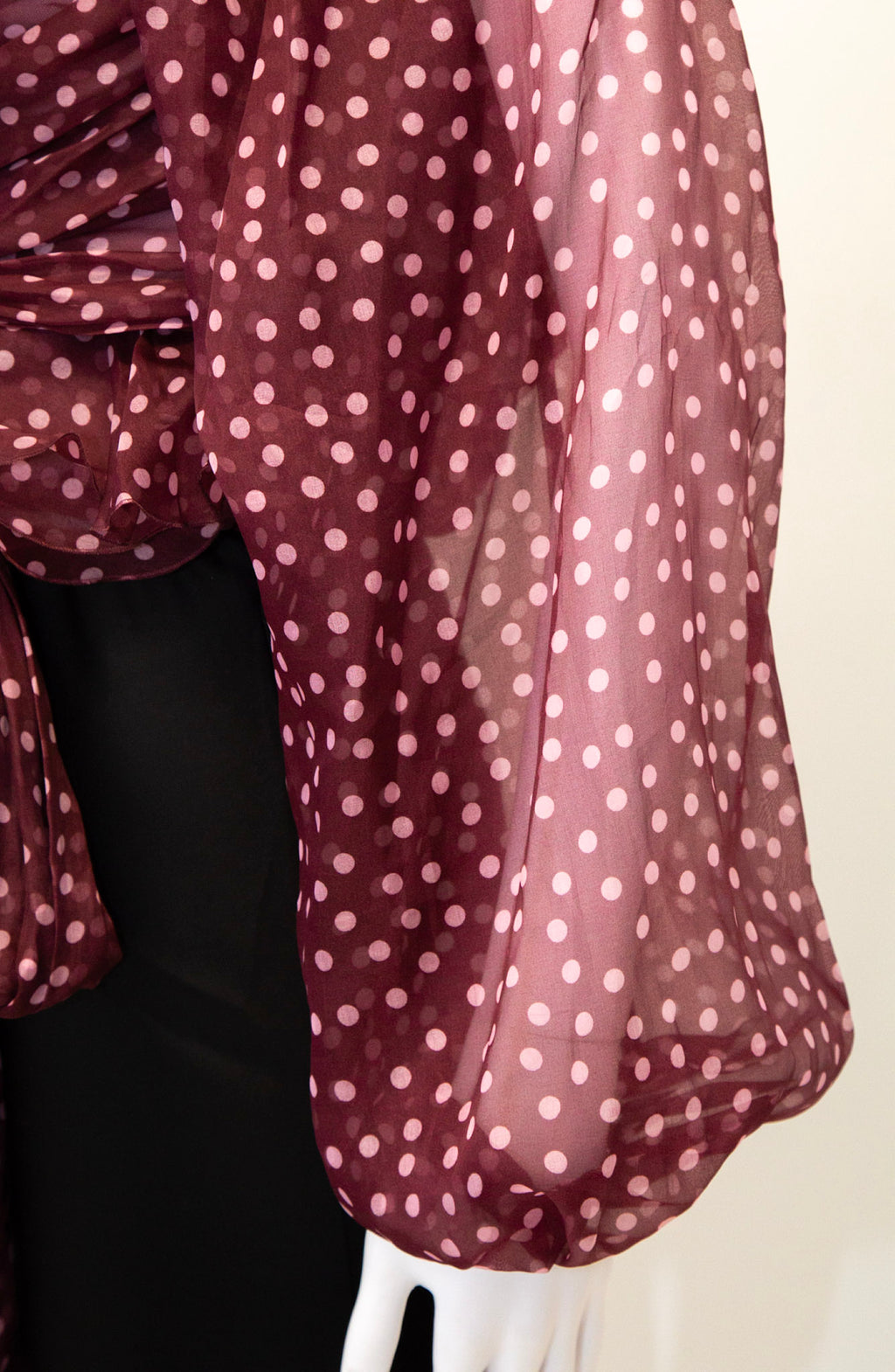 Dolce & Gabbana L/S Ruffle Polka Dot Wrap Blouse Burgundy/ Pink L