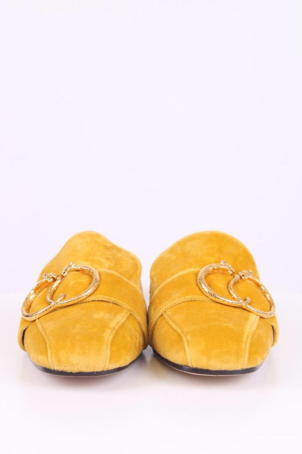 Charlotte Olympia Velvet Mule Loafers Mustard 38