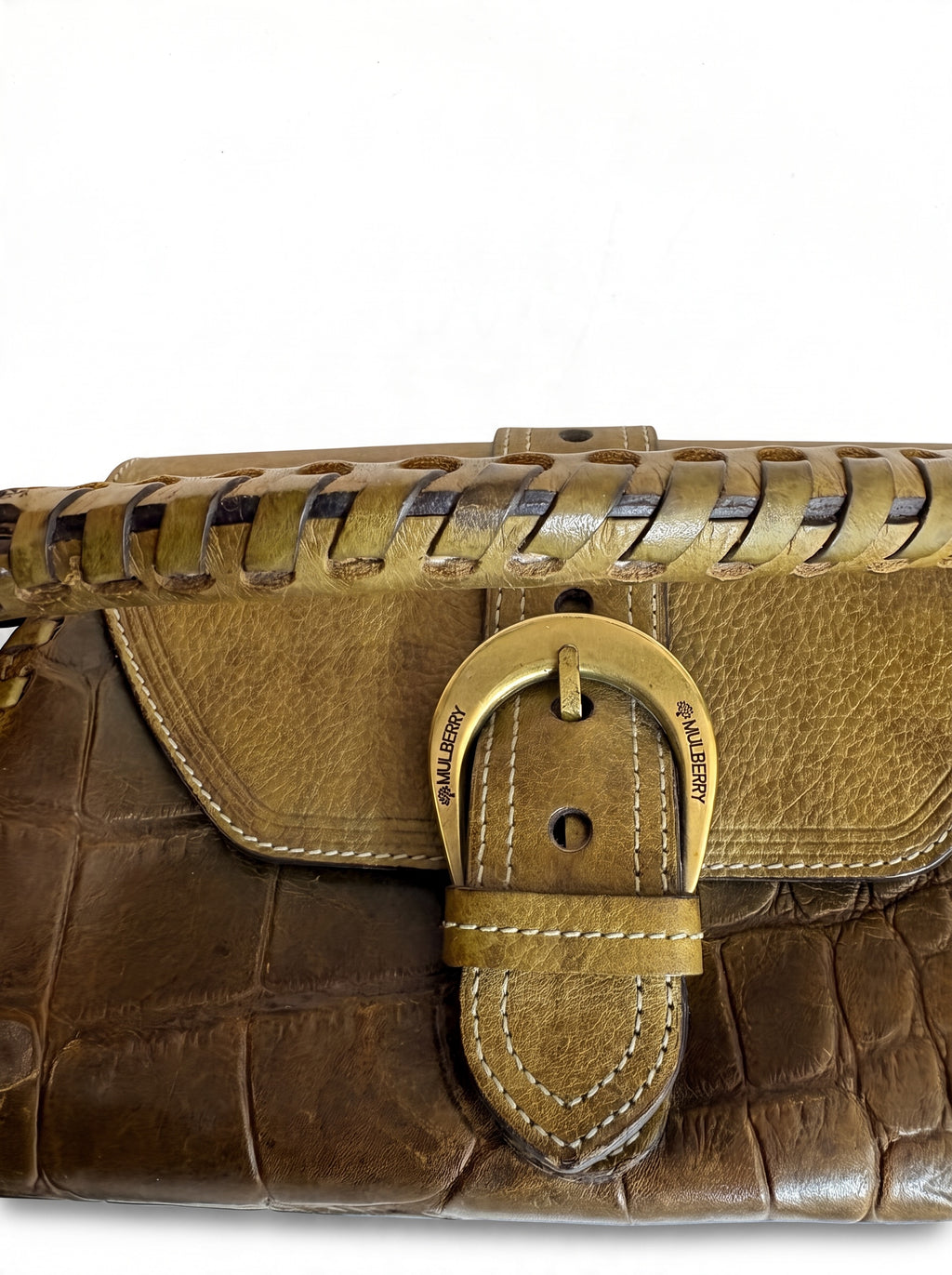 Mulberry Croc Embossed Pasadena Bag Khaki